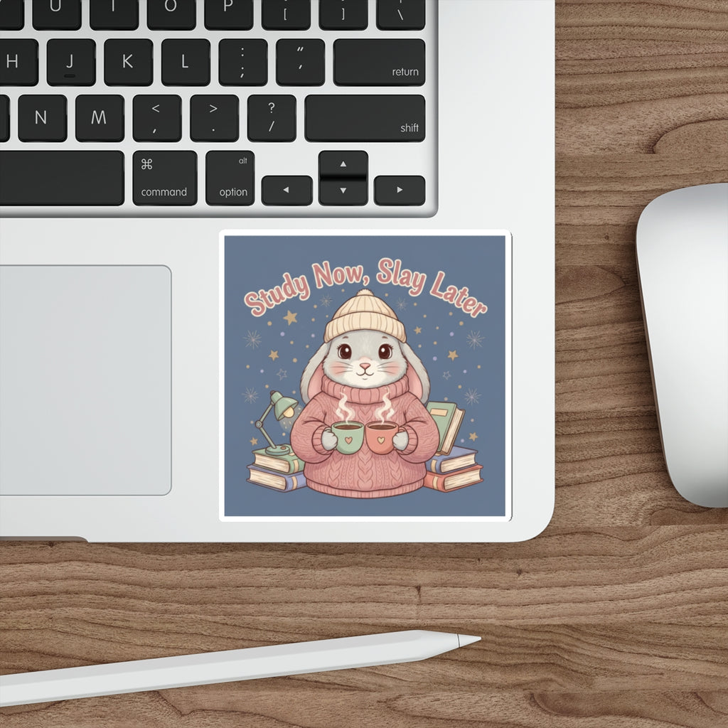 Rabbit Die-Cut Sticker – Study Now, Slay Later