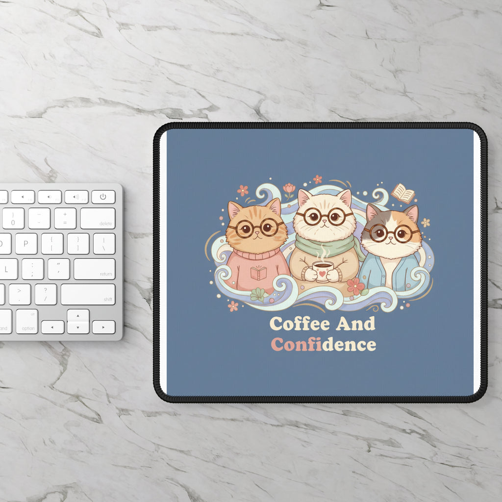 Cats With Glasses Mouse Pad – Coffee and Confidence