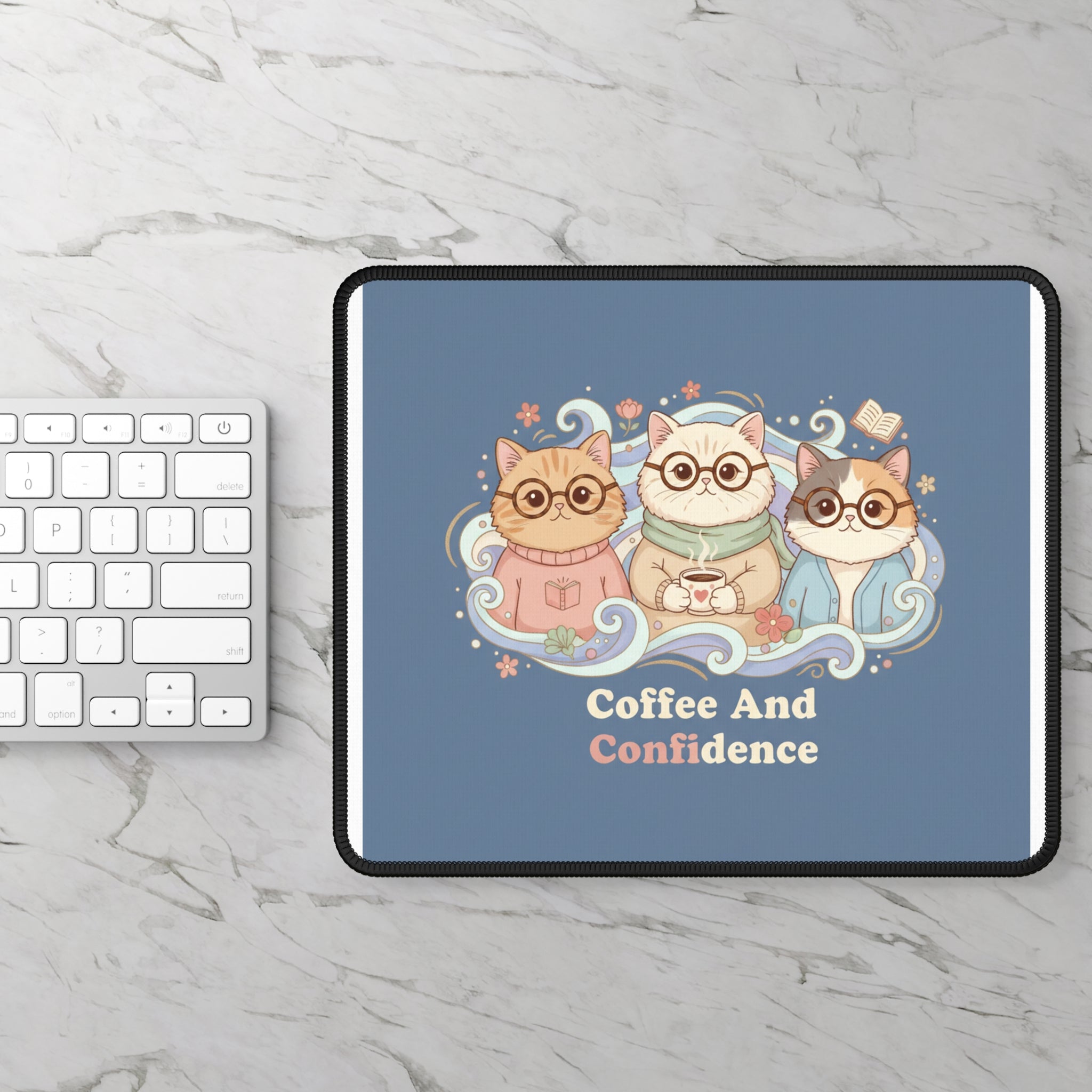 Cats With Glasses Mouse Pad – Coffee and Confidence