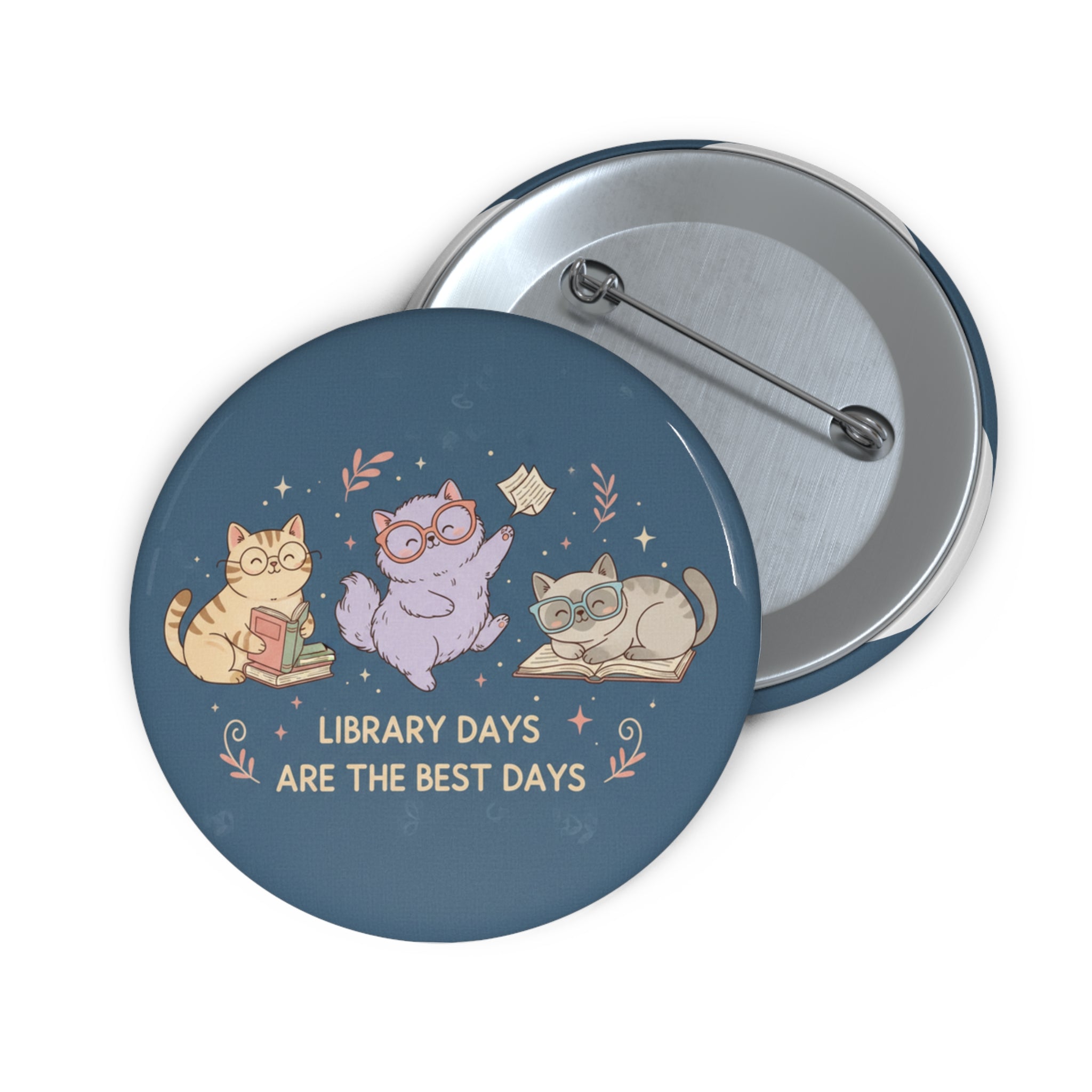 Cats With Glasses Pin Button – Library Days Are the Best Days