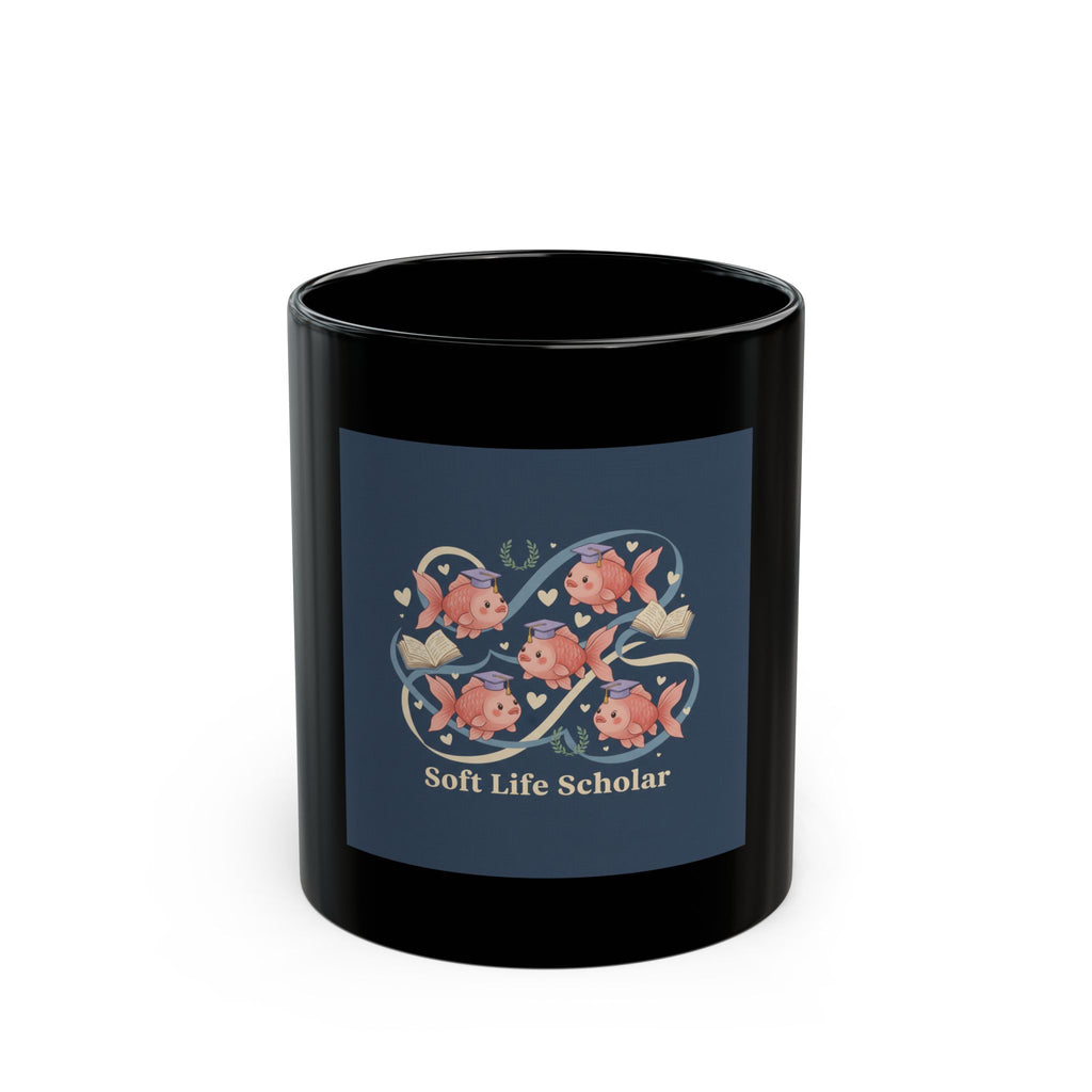 Soft Life Scholar Goldfish Black Mug 11oz