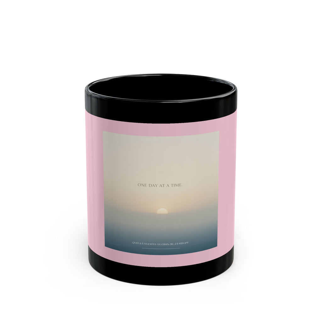 "ONE DAY AT A TIME" Black Cat Black Mug | College Girl Gift | Fashion | KayKay Classics