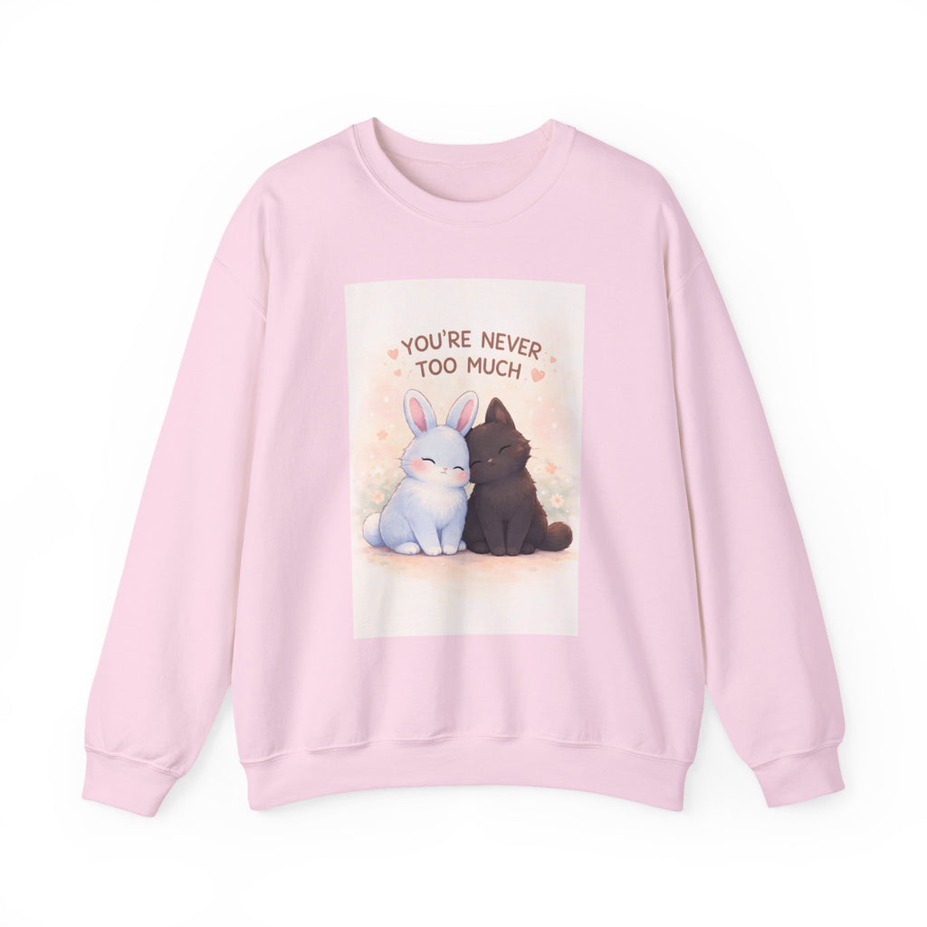 "YOU'RE NEVER TOO MUCH" Black Cat Crewneck | College Girl Gift | Fashion | KayKay Classics