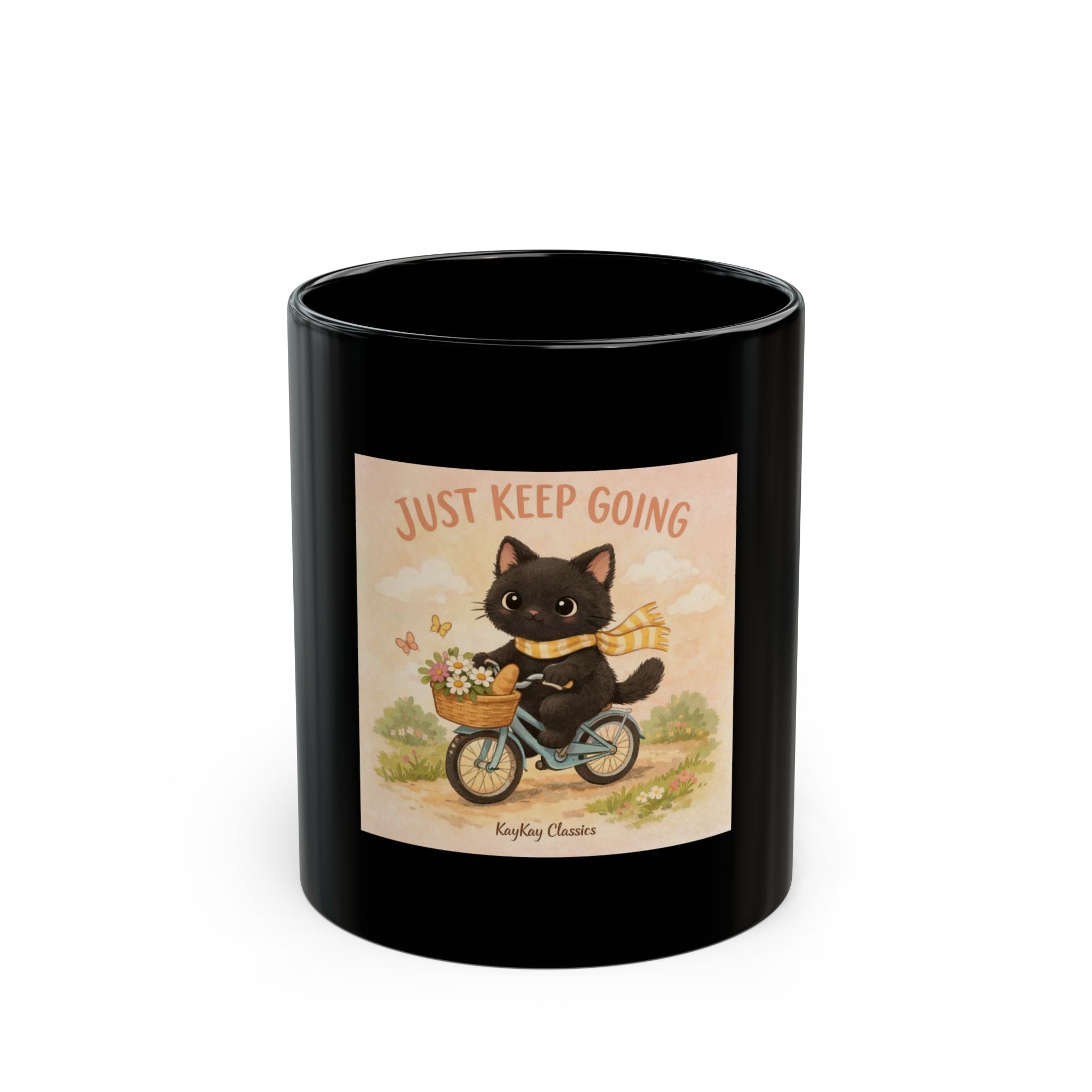 JUST KEEP GOING Black Mug 11oz