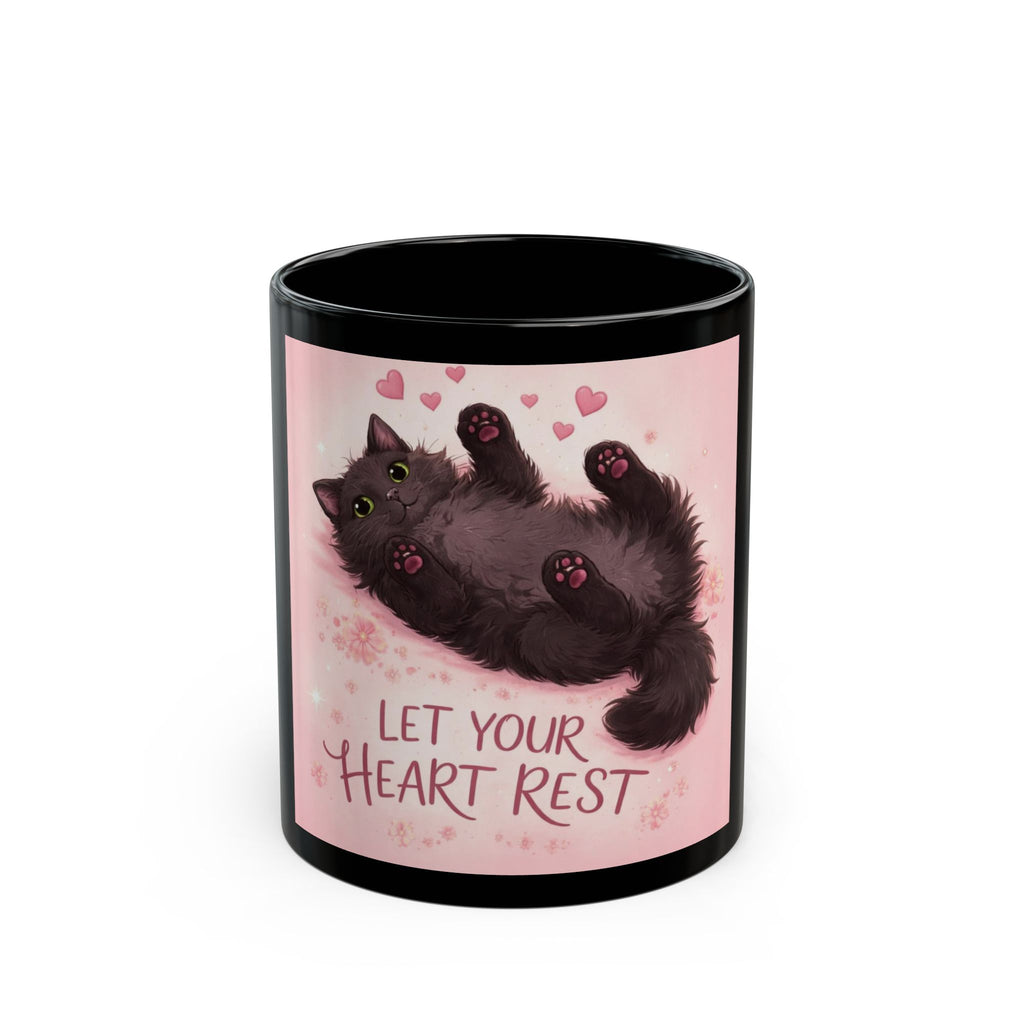 LET YOUR HEART REST Cat Black Mug 11oz