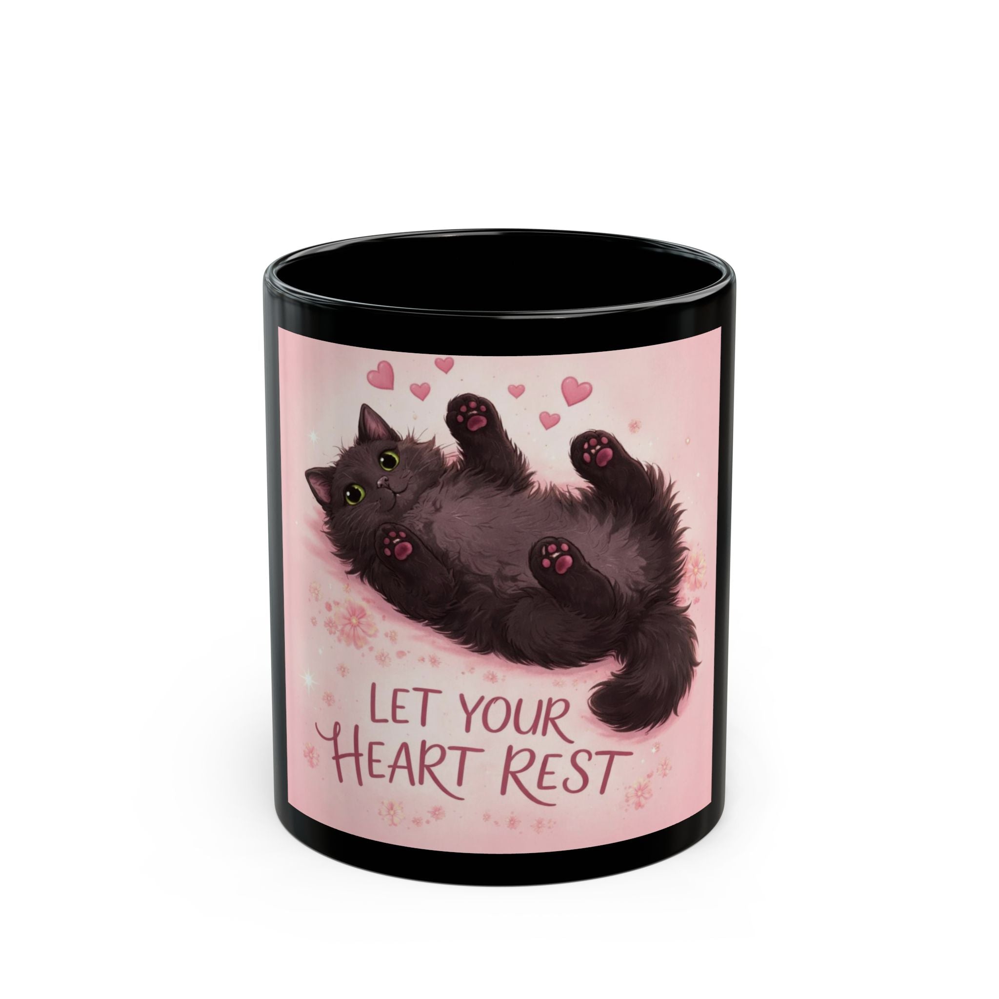 LET YOUR HEART REST Cat Black Mug 11oz