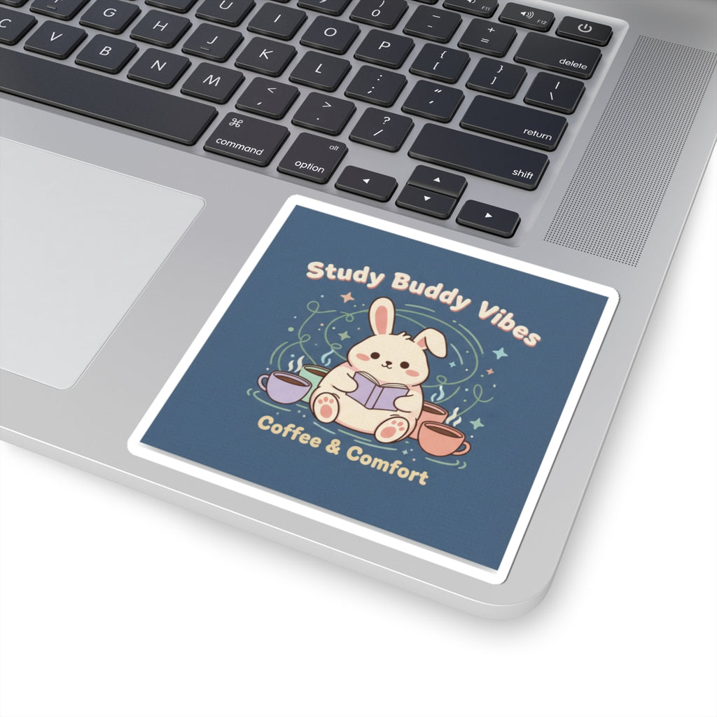 Bunny Kiss-Cut Sticker – Study Buddy Vibes Coffee Comfort