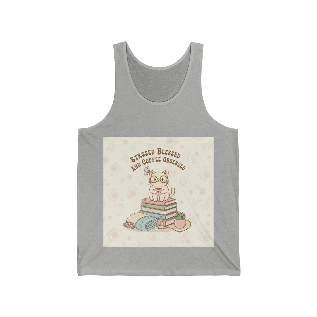 STRESSED BLESSED AND COFFEE OBSESSED Cat Tank Top