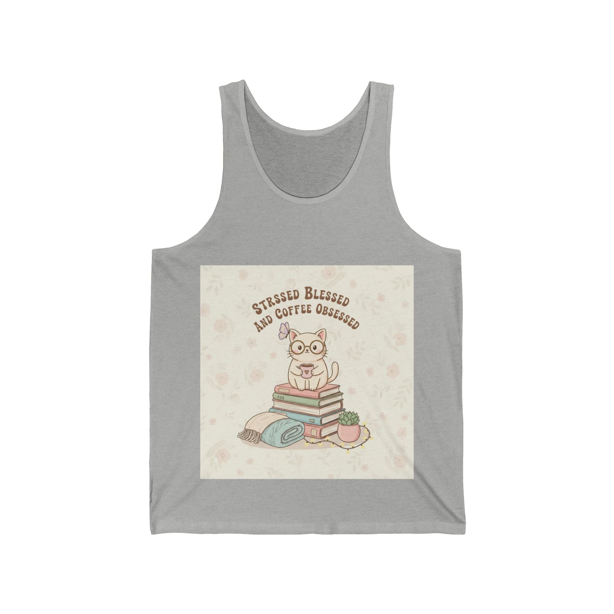 STRESSED BLESSED AND COFFEE OBSESSED Cat Tank Top