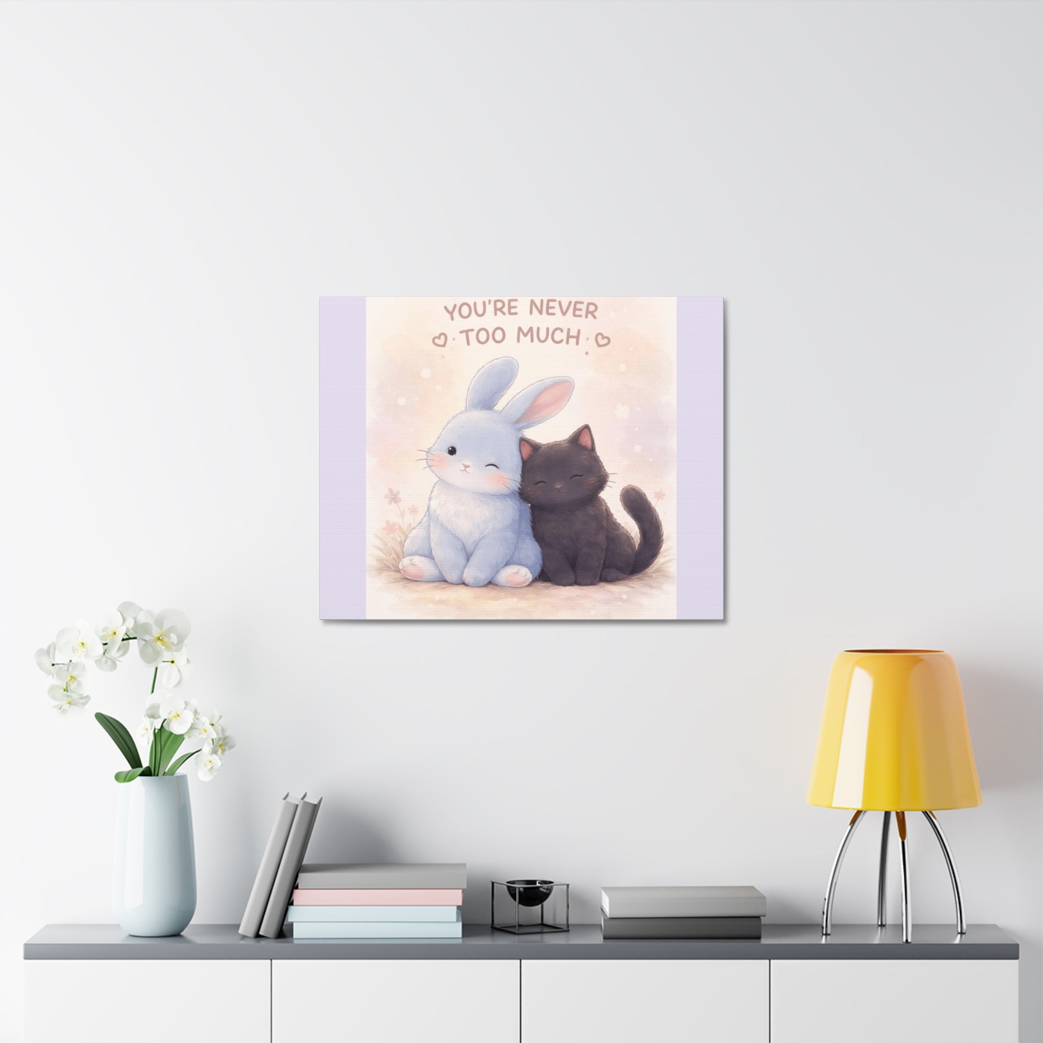 "YOU'RE NEVER TOO MUCH" Black Cat Canvas | College Girl Gift | Fashion | KayKay Classics