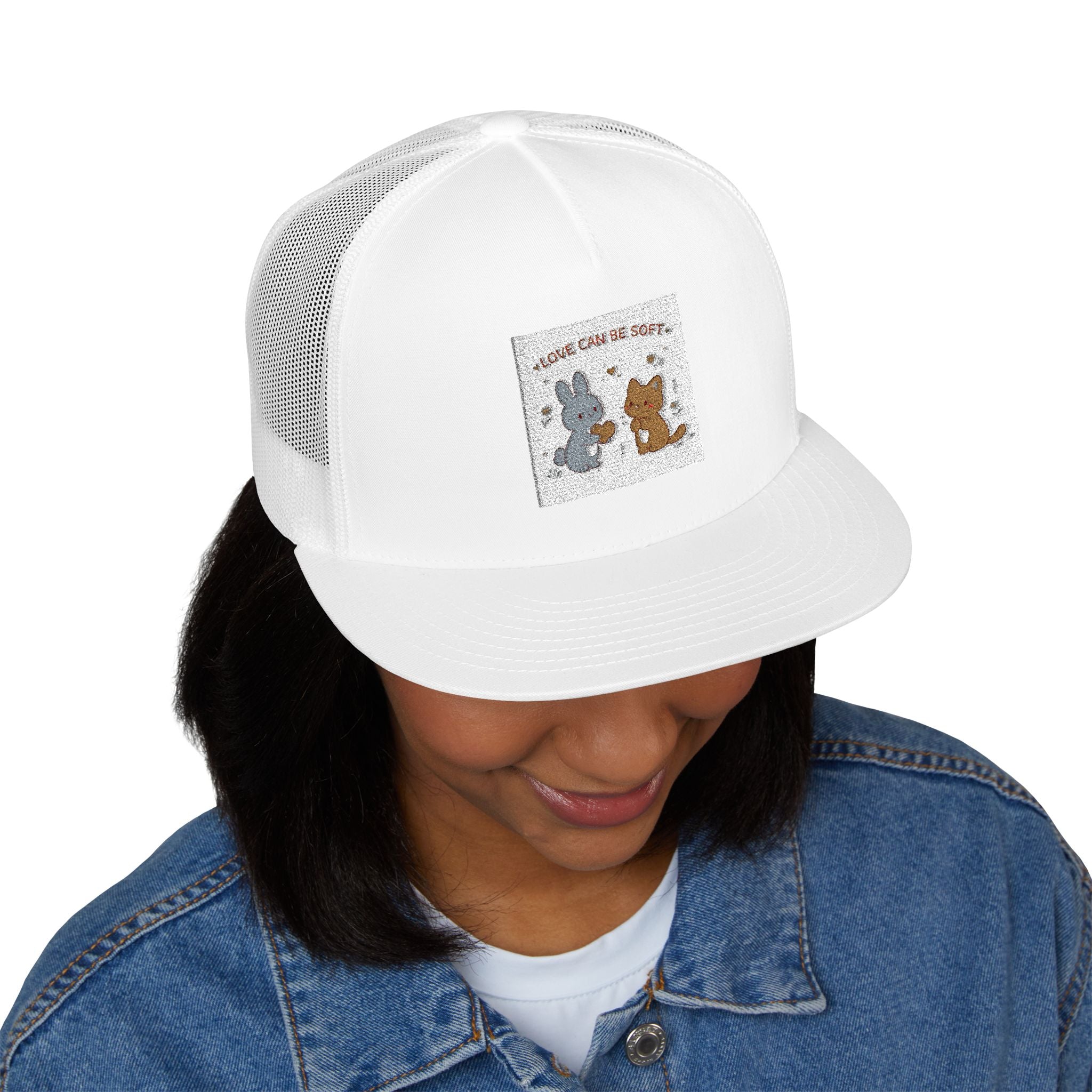 "LOVE CAN BE SOFT" Black Cat Trucker Cap | College Girl Gift | Fashion | KayKay Classics