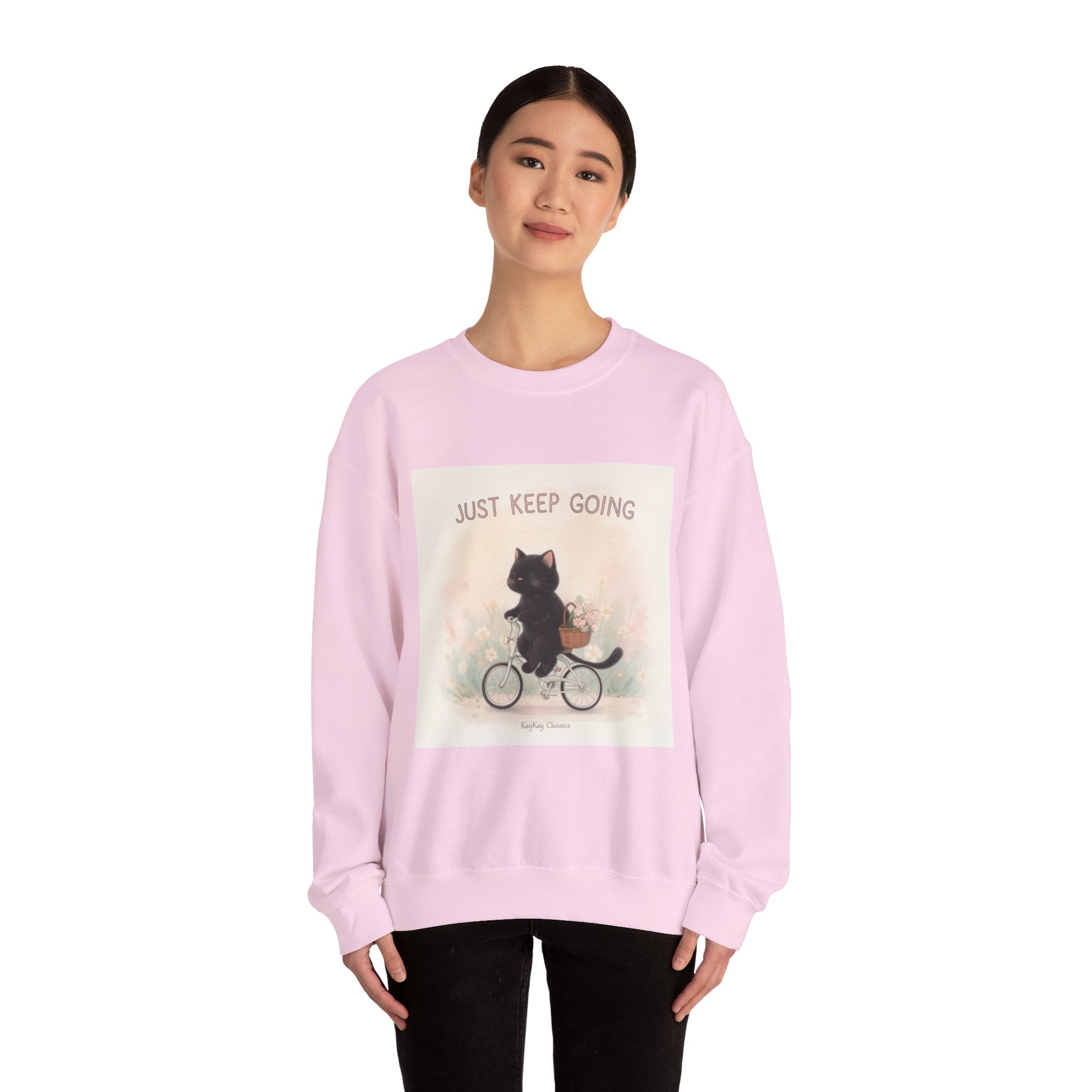 "JUST KEEP GOING" Black Cat Crewneck | College Girl Gift | Fashion | KayKay Classics