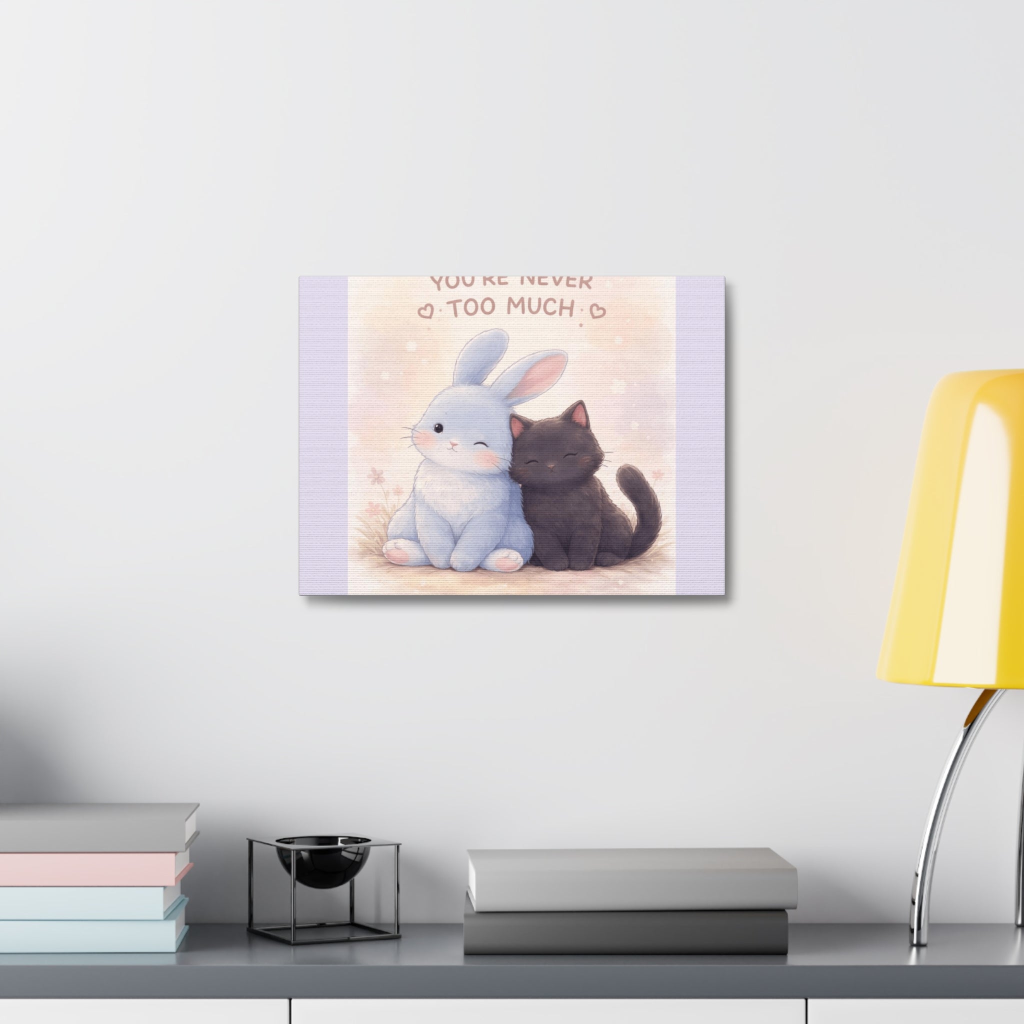 "YOU'RE NEVER TOO MUCH" Black Cat Canvas | College Girl Gift | Fashion | KayKay Classics