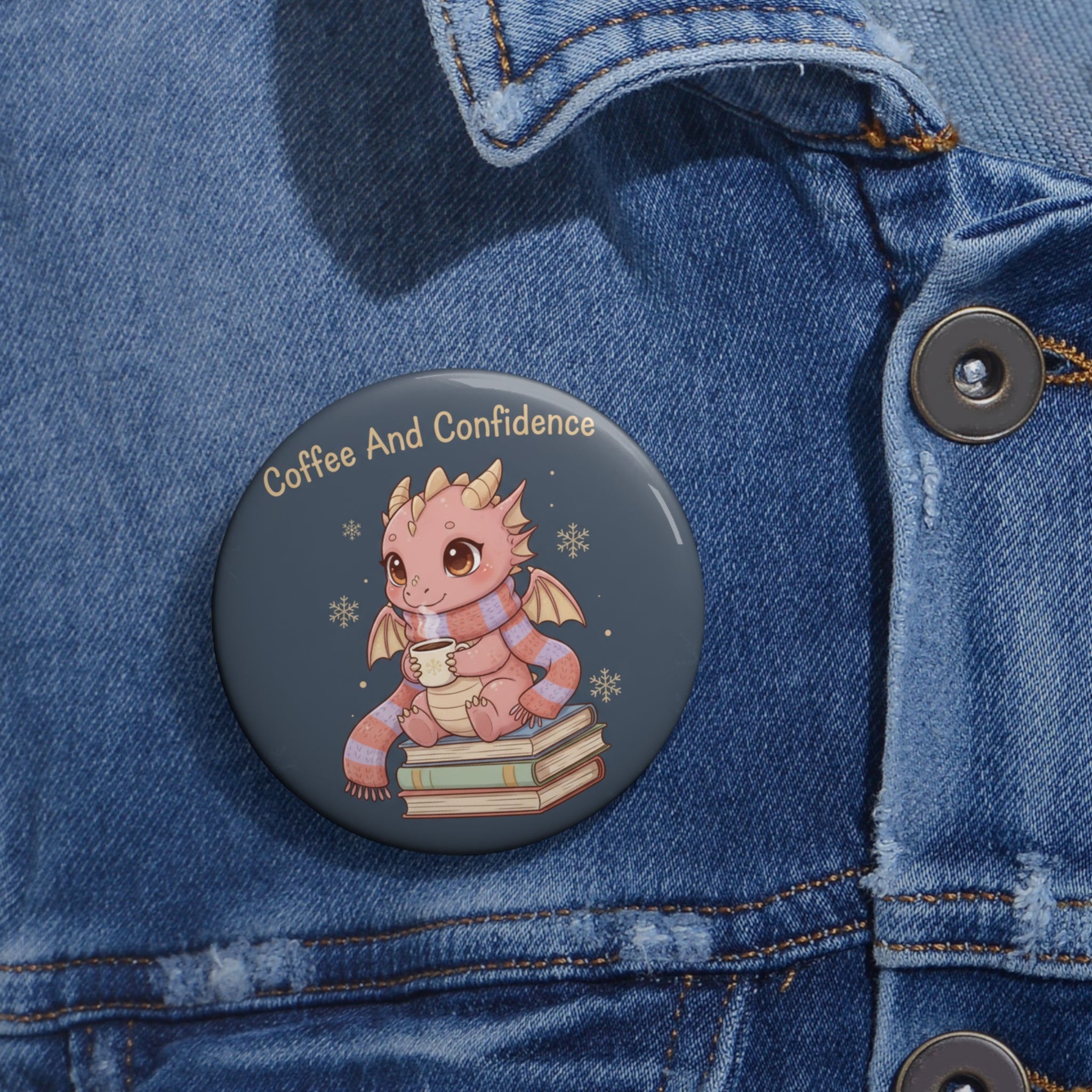 Dragon Pin Button – Coffee and Confidence