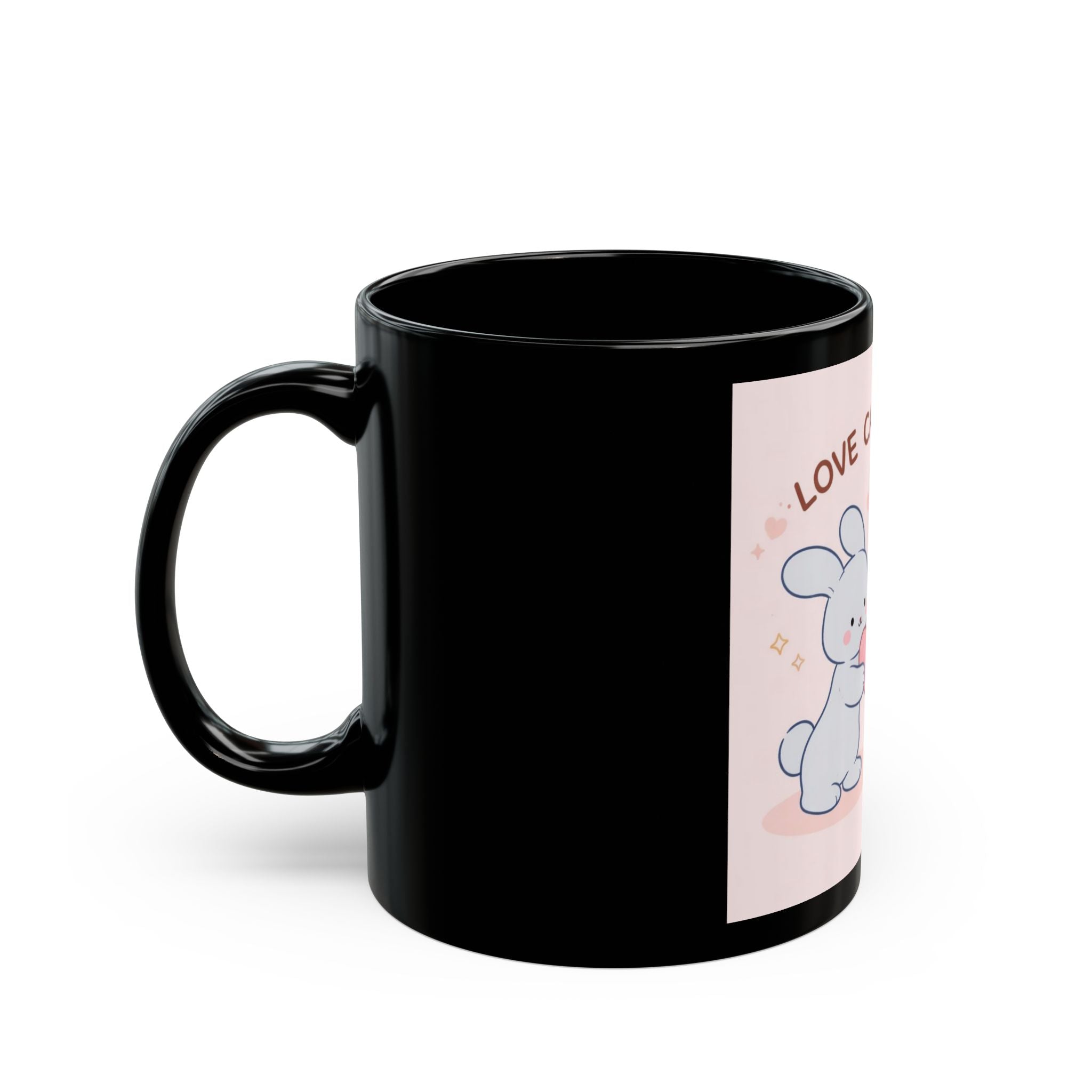 LOVE CAN BE SOFT Rabbit, cat Black Mug 11oz