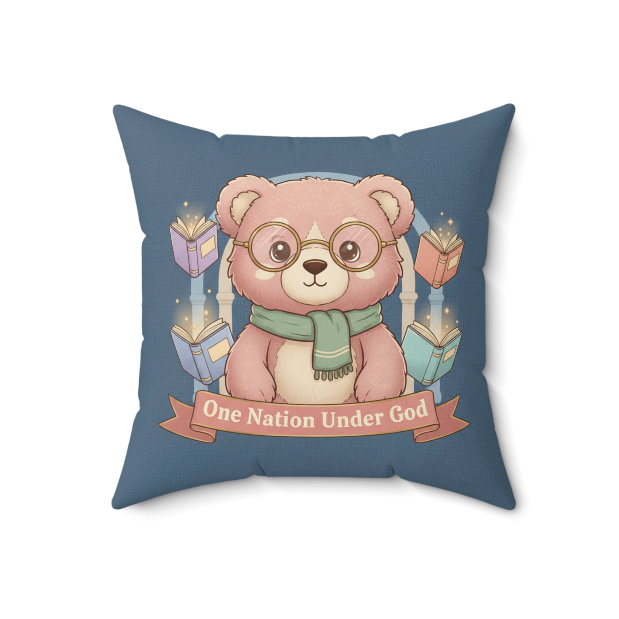 Bear Square Pillow – One Nation Under God