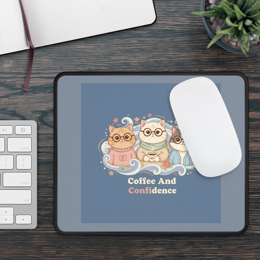 Cats With Glasses Mouse Pad – Coffee and Confidence