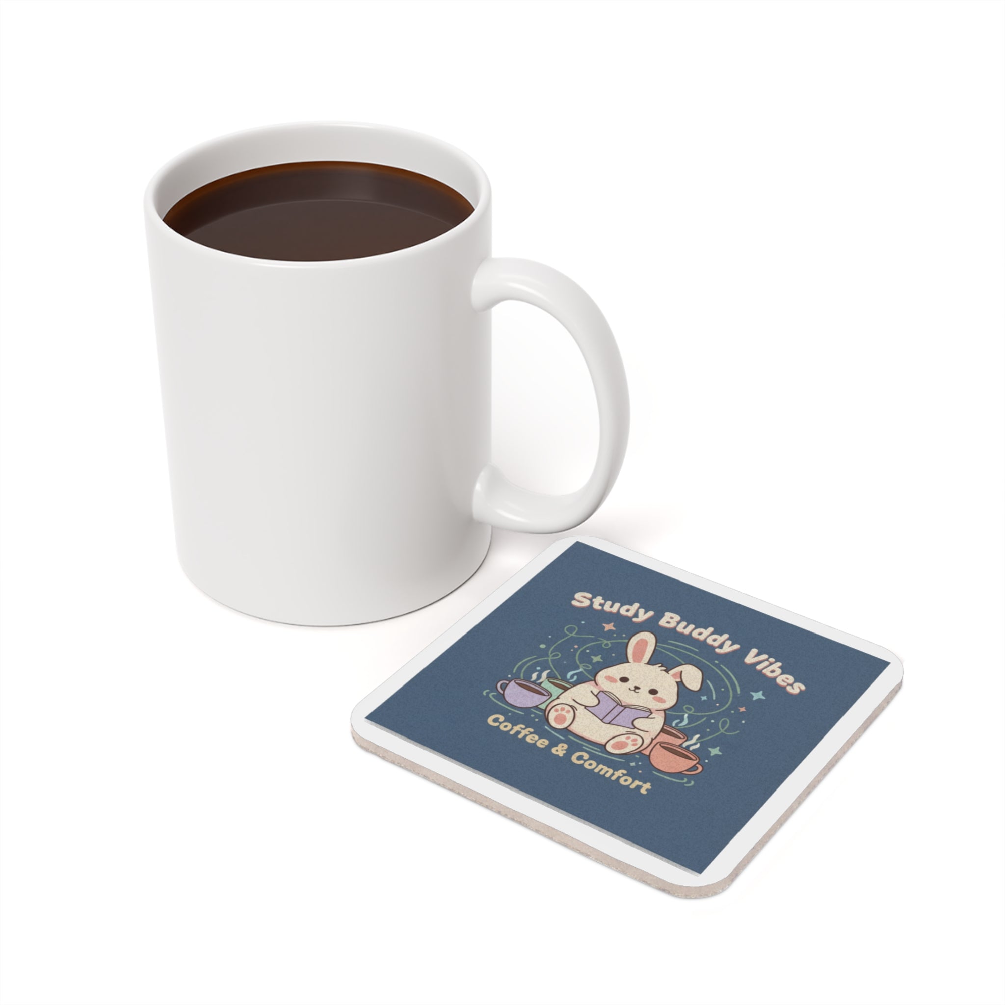 Bunny Cork Coaster – Study Buddy Vibes Coffee Comfort