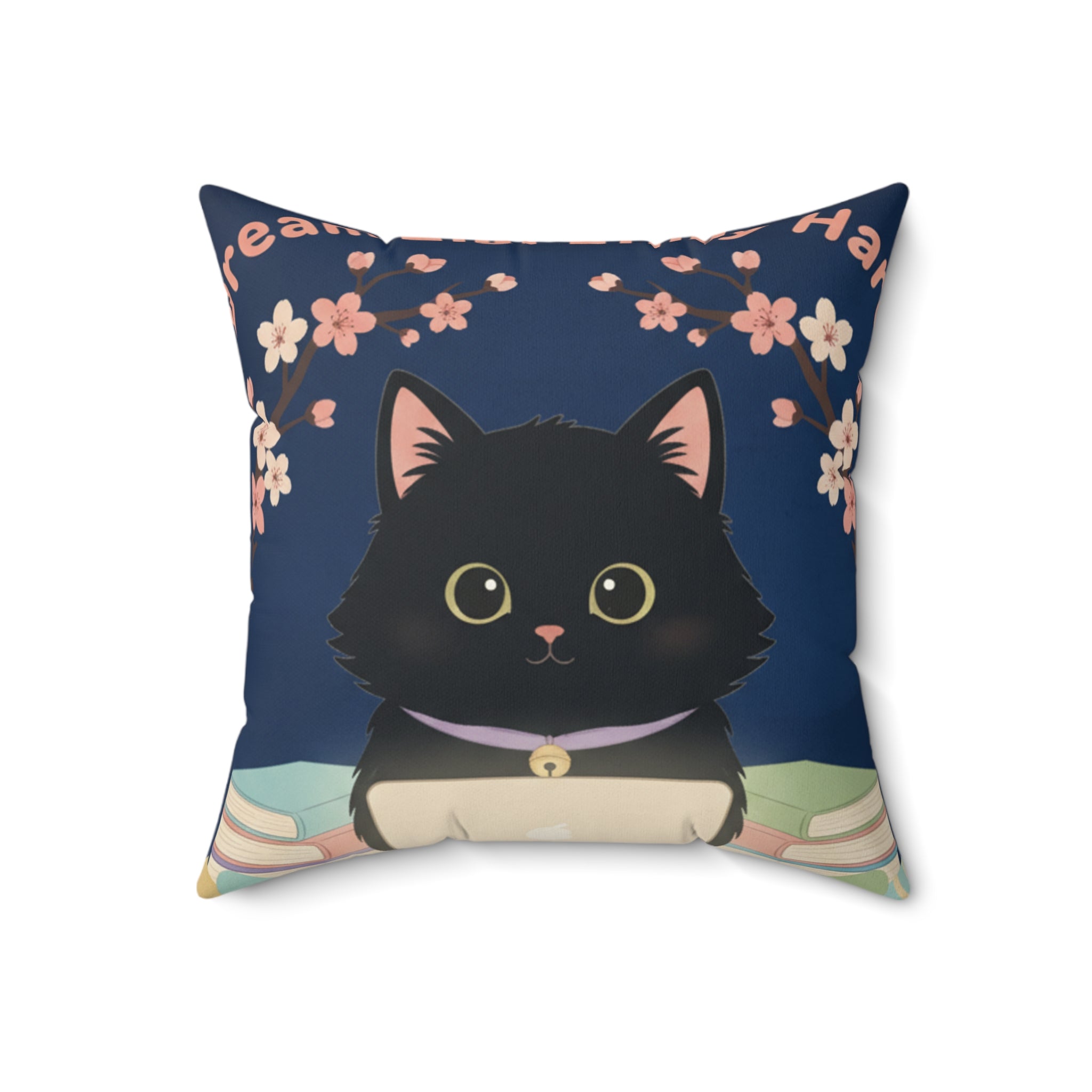 Black Cat Square Pillow – Dream Big Study Hard