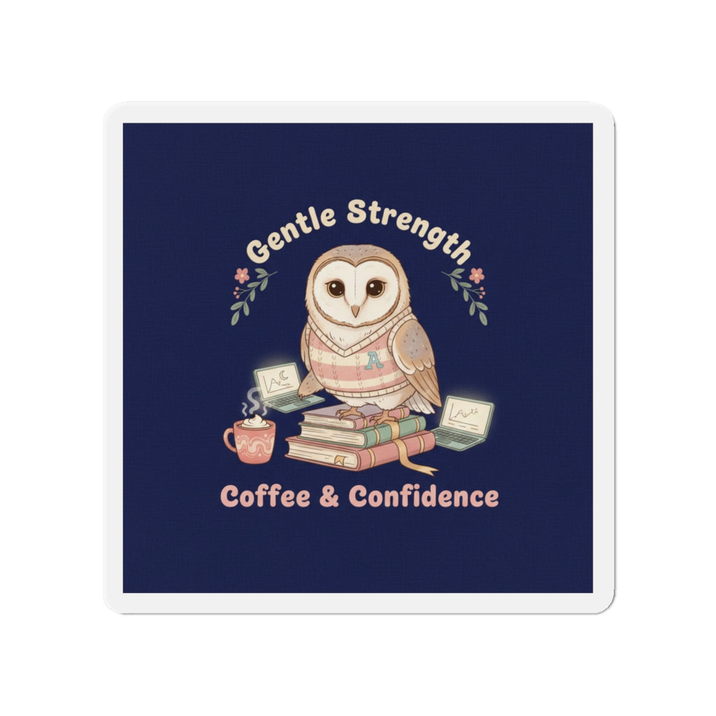 Owl Die-Cut Magnet – Gentle Strength Coffee Confidence