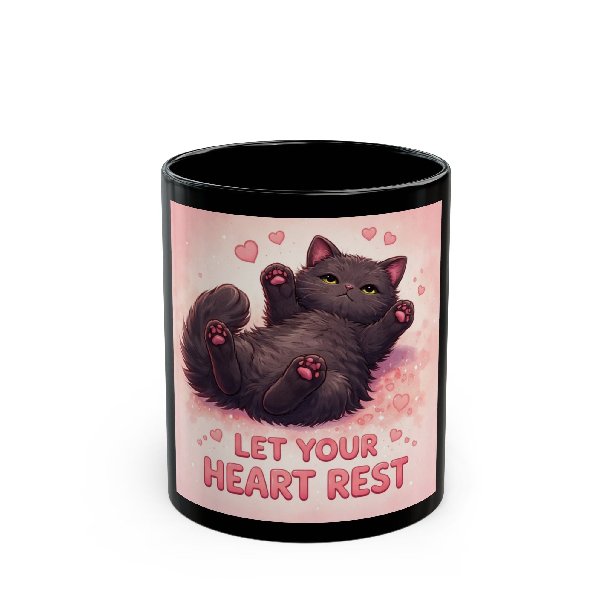 LET YOUR HEART REST Cat Black Mug 11oz