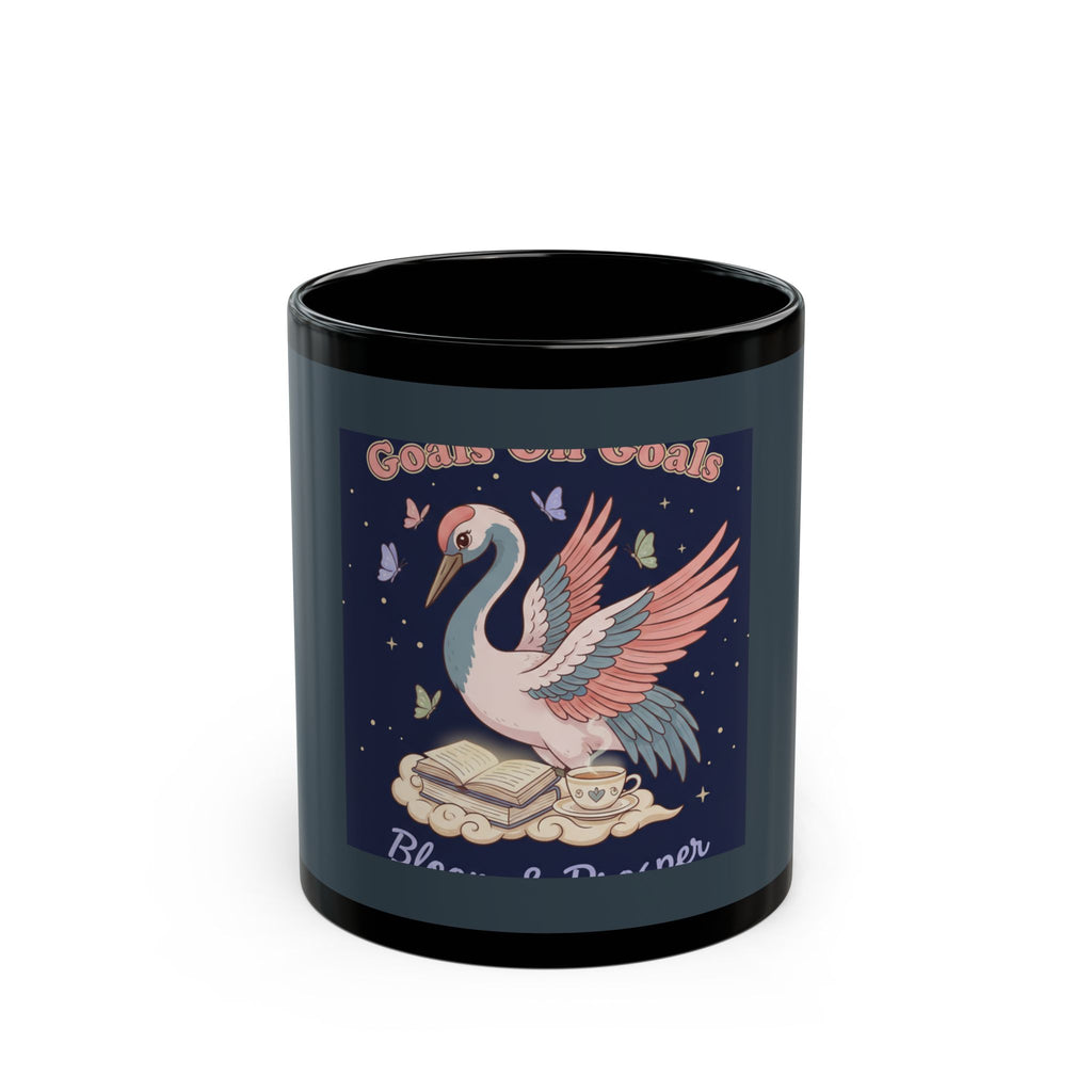 Crane Black Mug 11oz – Goals on Goals Bloom Prosper