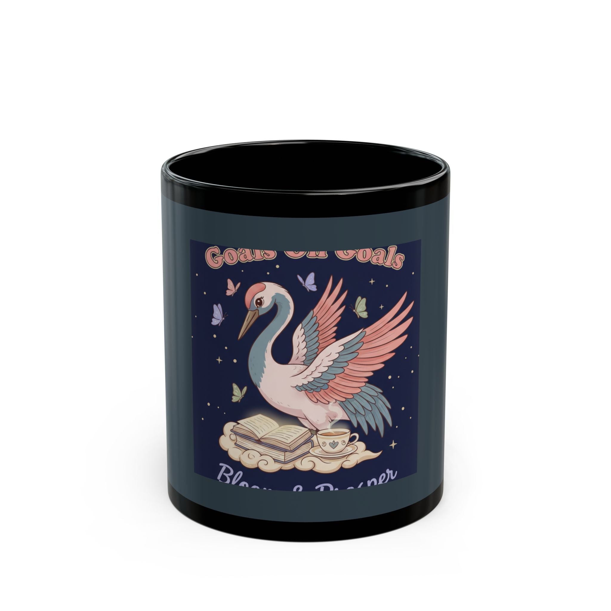 Crane Black Mug 11oz – Goals on Goals Bloom Prosper