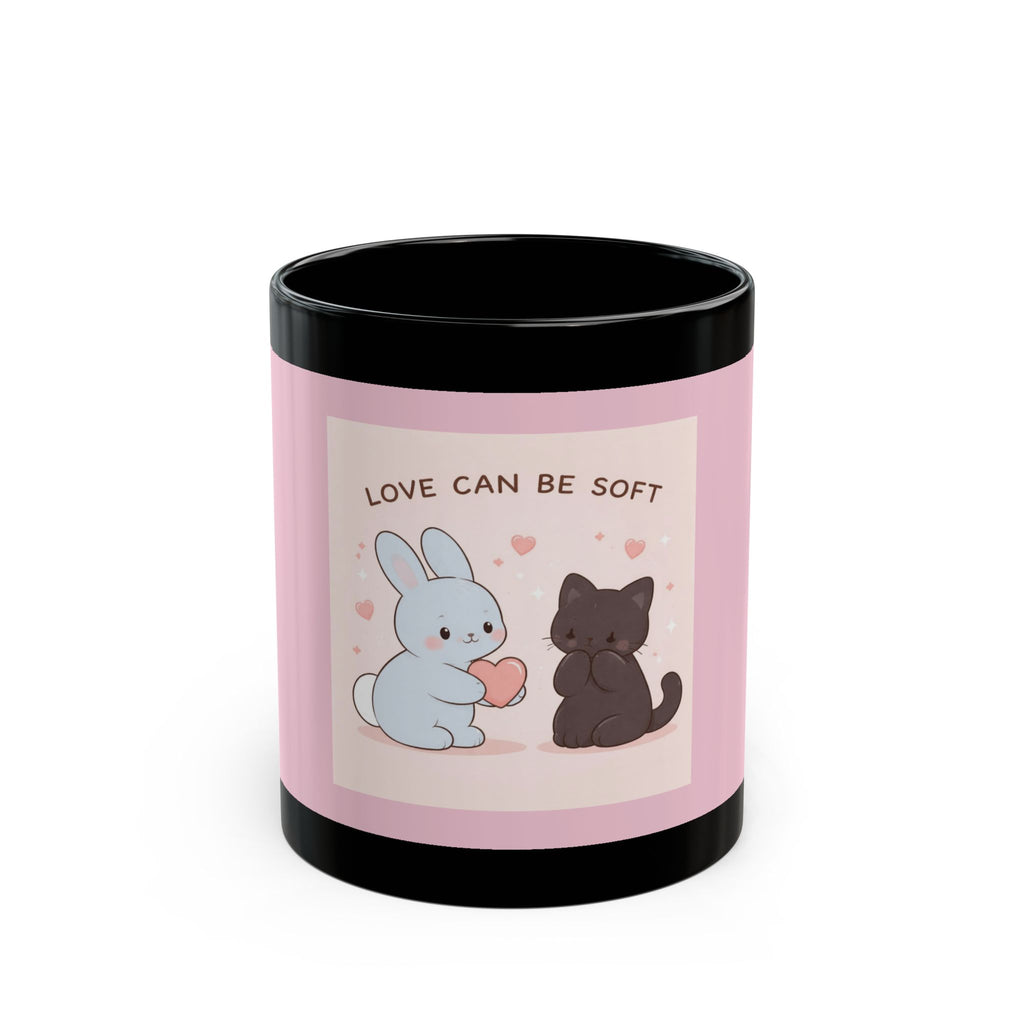 "LOVE CAN BE SOFT" Black Cat Black Mug | College Girl Gift | Fashion | KayKay Classics