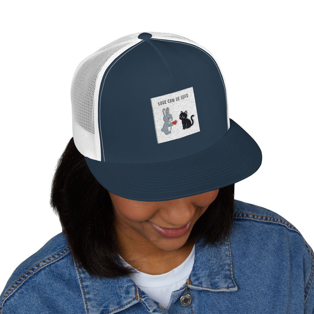 "LOVE CAN BE SOFT" Black Cat Trucker Cap | College Girl Gift | Fashion | KayKay Classics