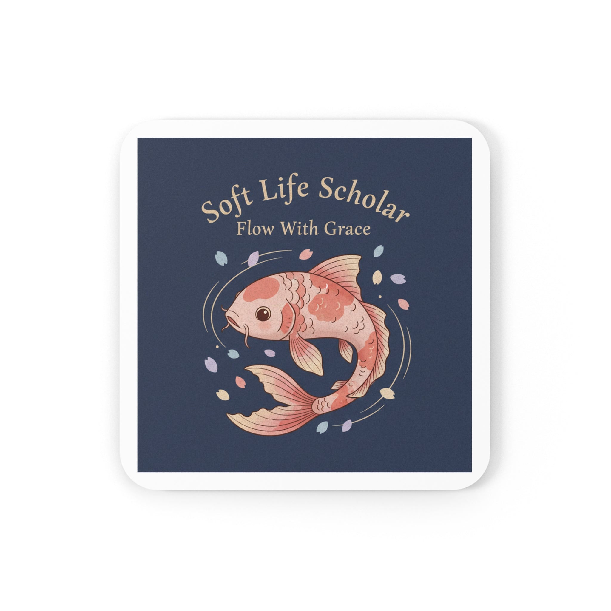 Koi Cork Coaster – Soft Life Scholar Flow With Grace