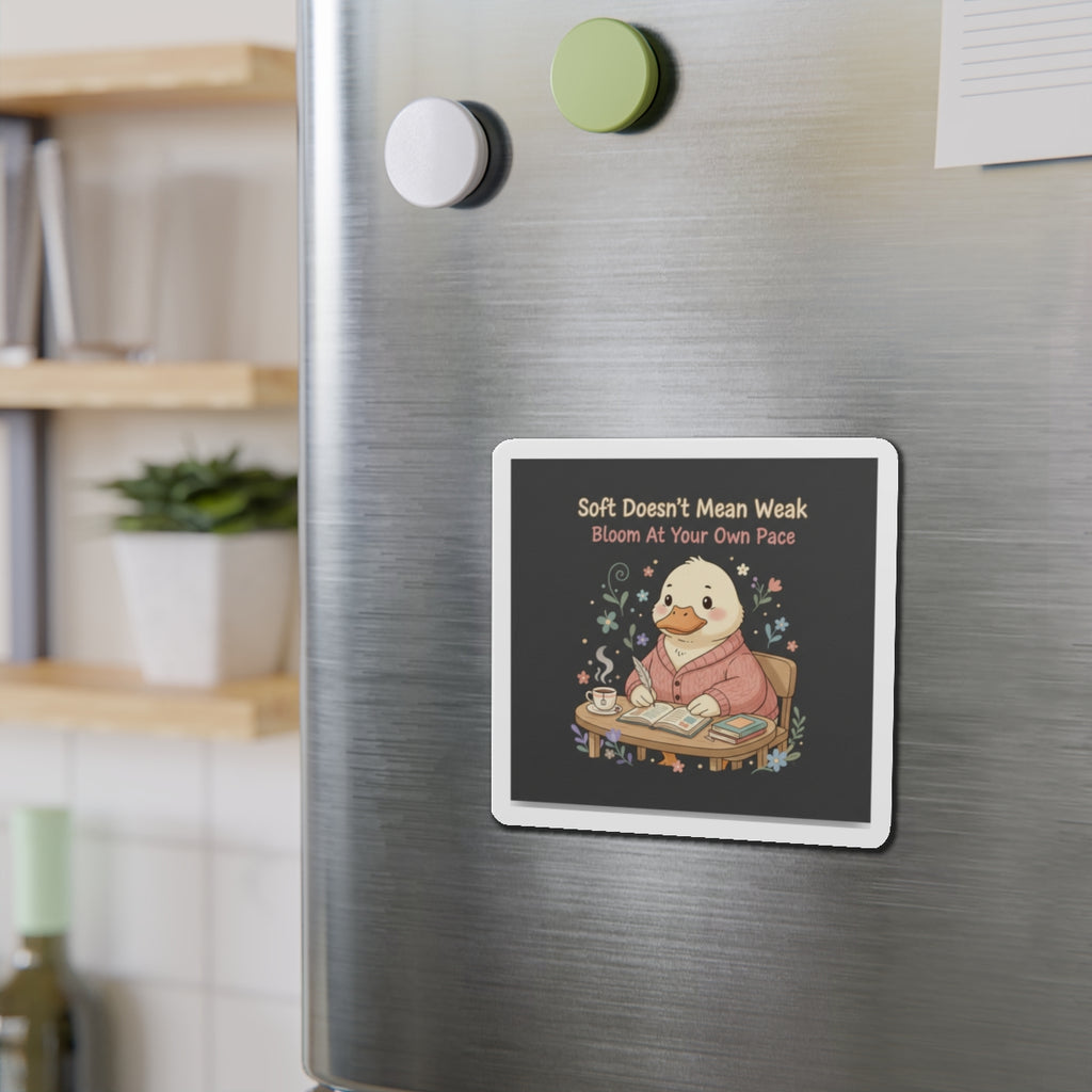 Duck In A Cardigan Die-Cut Magnet – Soft Doesnt Mean Weak Bloom at Your Own