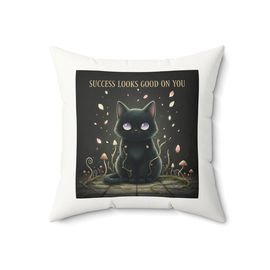 Black Cat Square Pillow – Success Looks Good on You