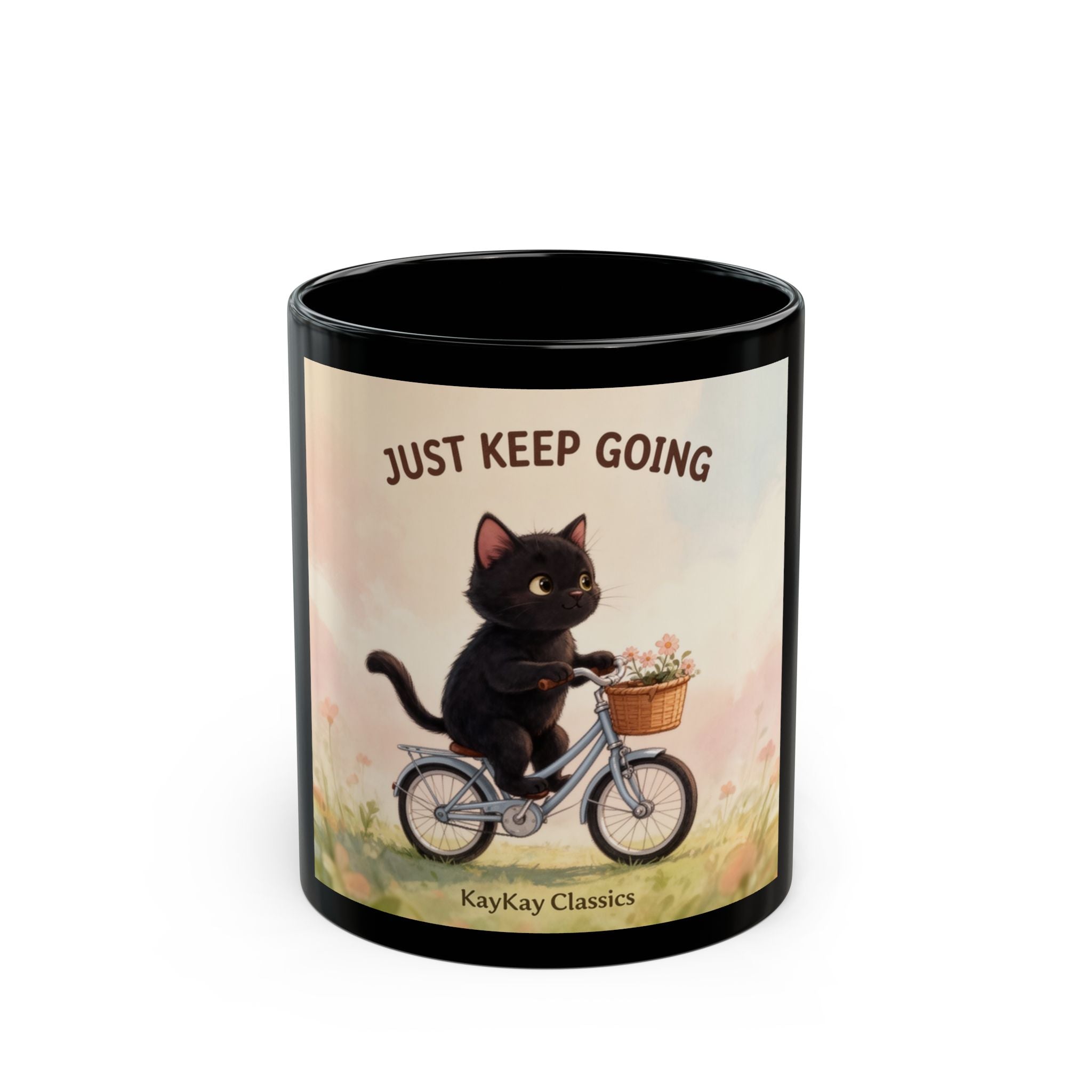 JUST KEEP GOING Cat Black Mug 11oz
