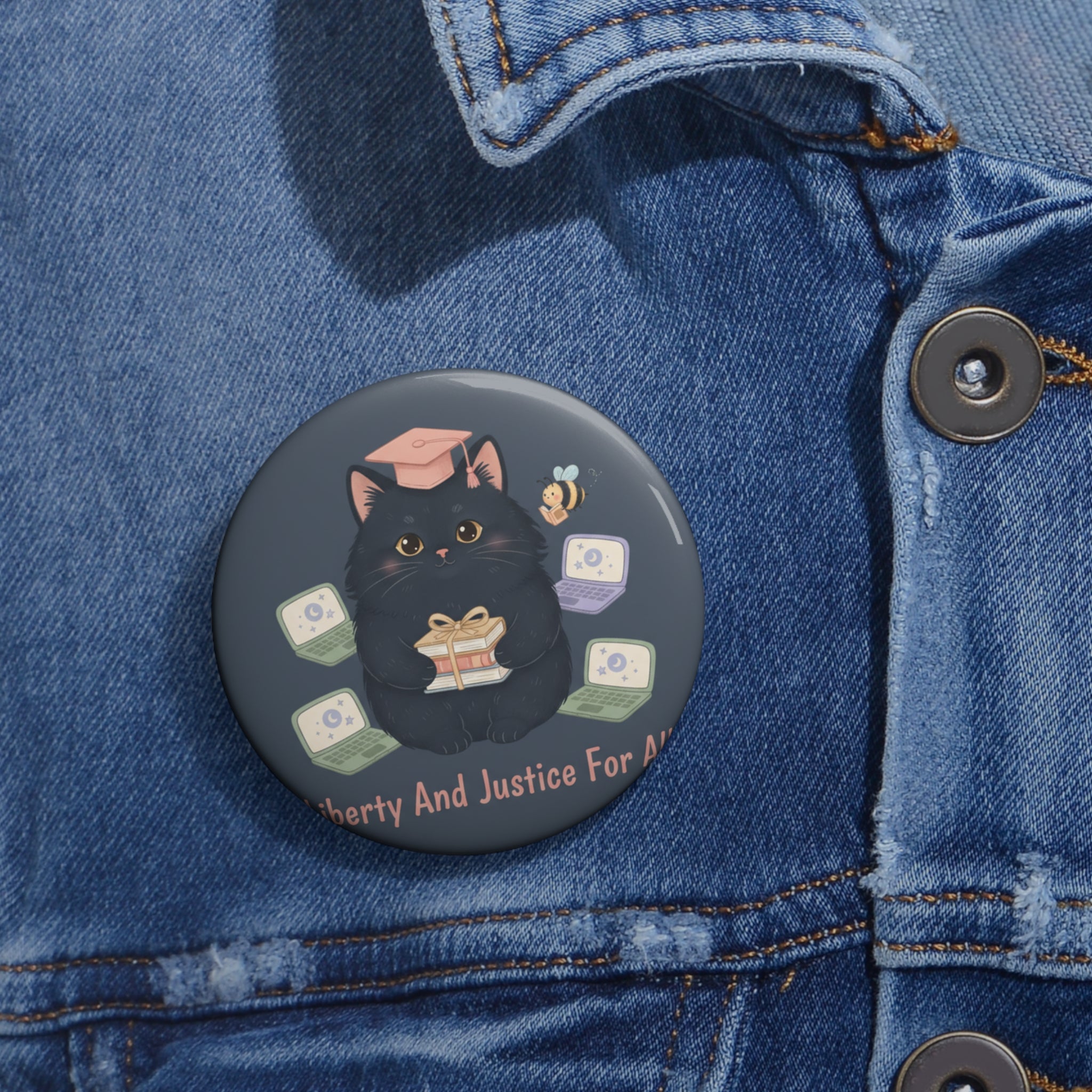 Black Cat Pin Button – Liberty and Justice for All