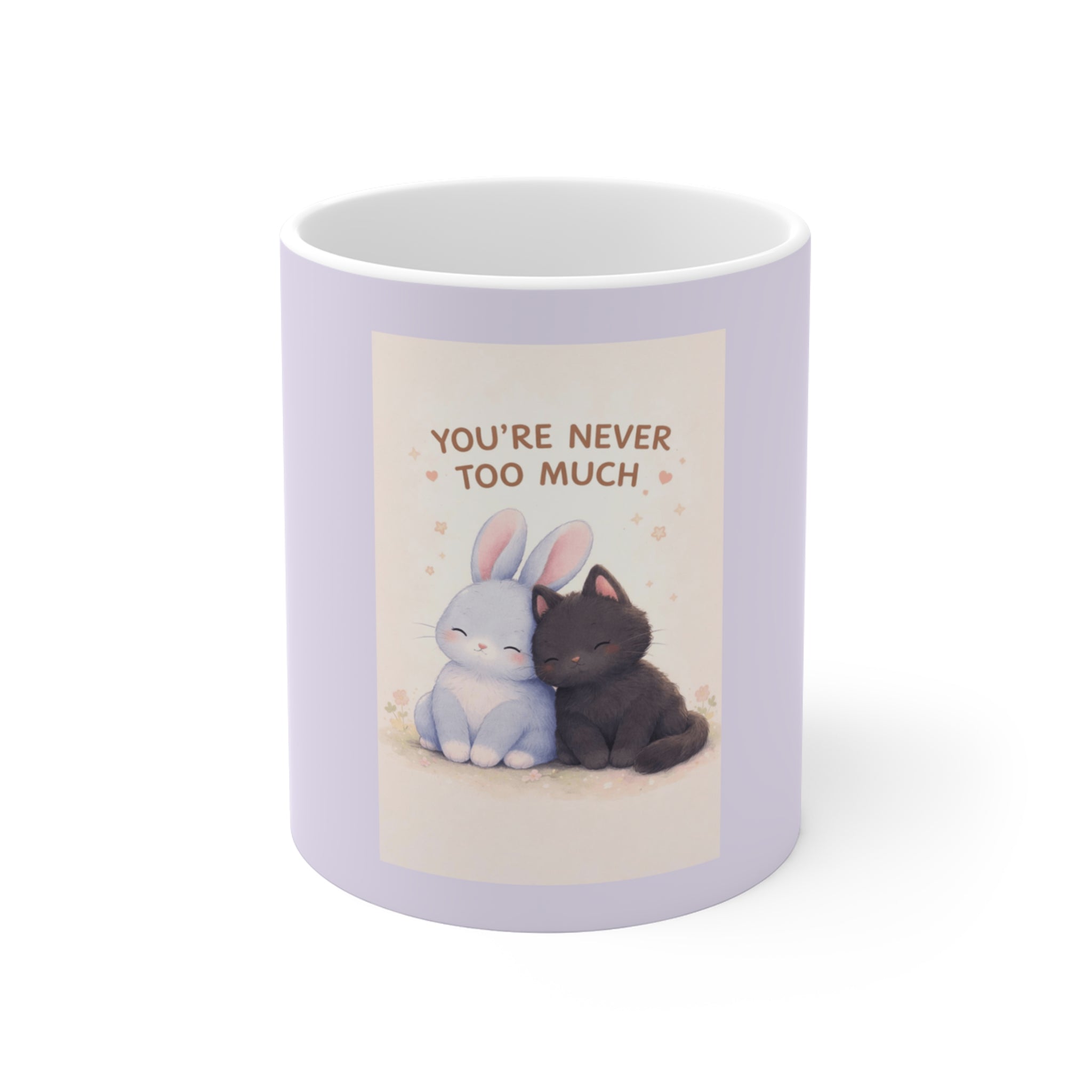 "YOU'RE NEVER TOO MUCH" Black Cat Mug | College Girl Gift | Fashion | KayKay Classics
