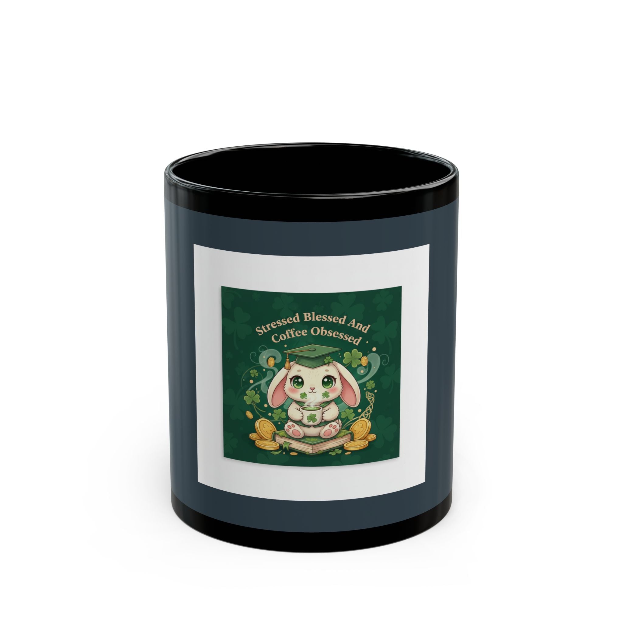 Rabbit Black Mug 11oz – Stressed Blessed and Coffee Obsessed
