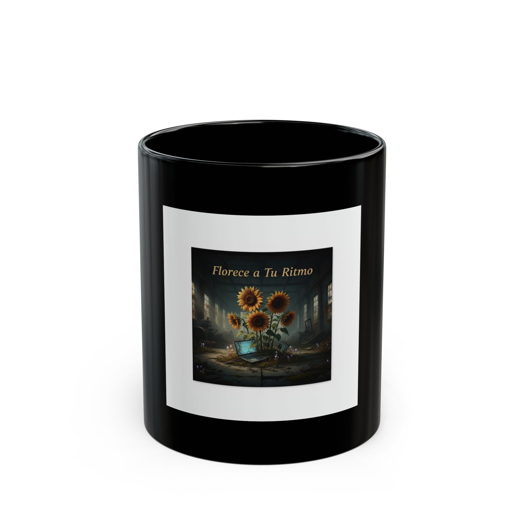 Sunflowers Laptop Black Mug 11oz – Florece a Tu Ritmo
