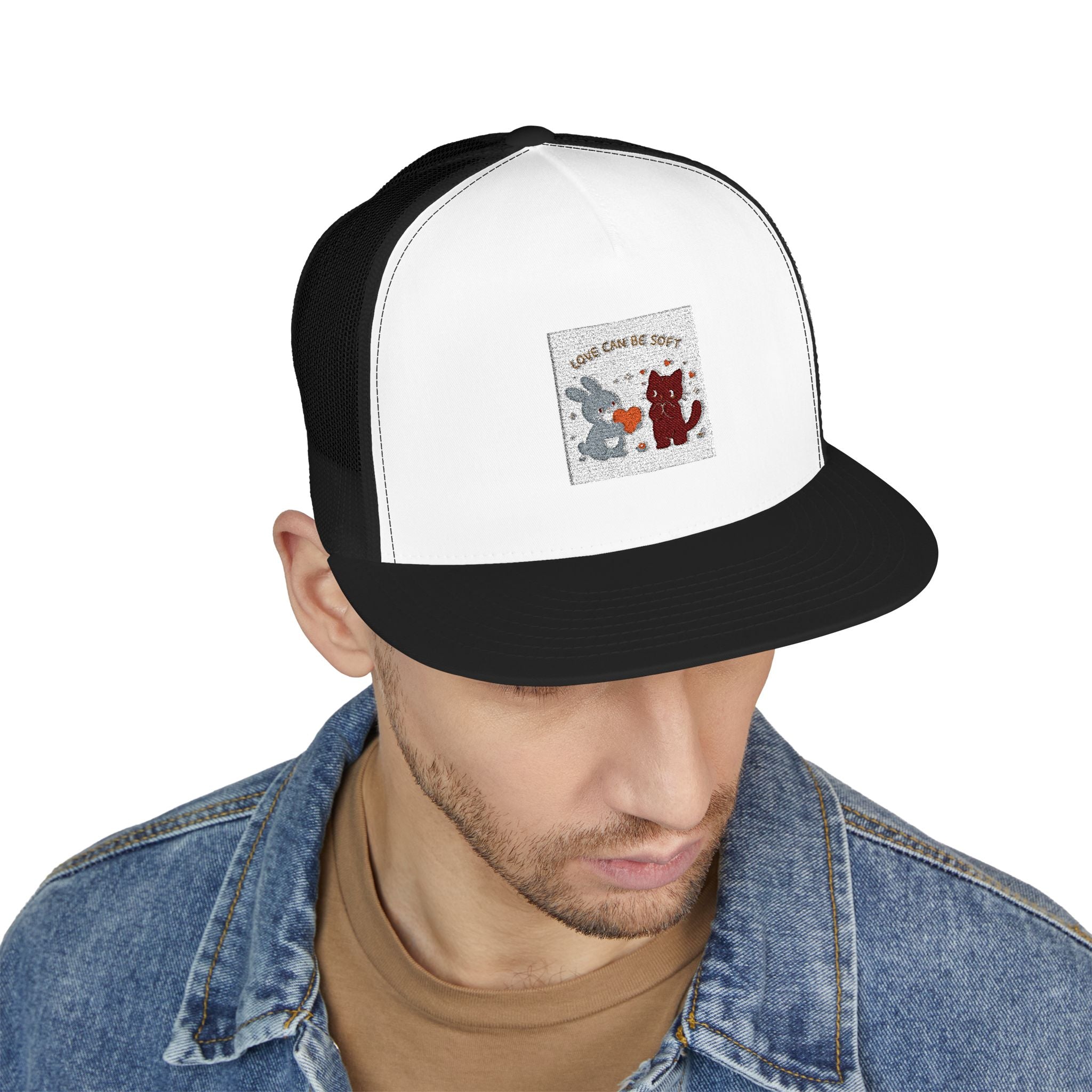 "LOVE CAN BE SOFT" Black Cat Trucker Cap | College Girl Gift | Fashion | KayKay Classics