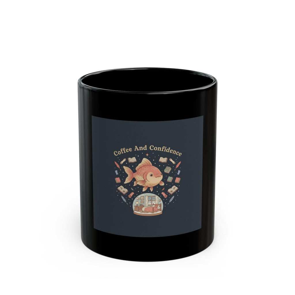 Coffee And Confidence Goldfish Black Mug 11oz