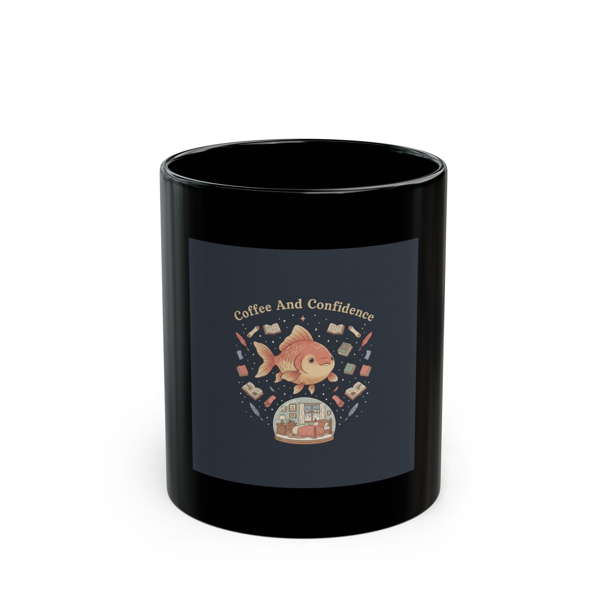 Coffee And Confidence Goldfish Black Mug 11oz