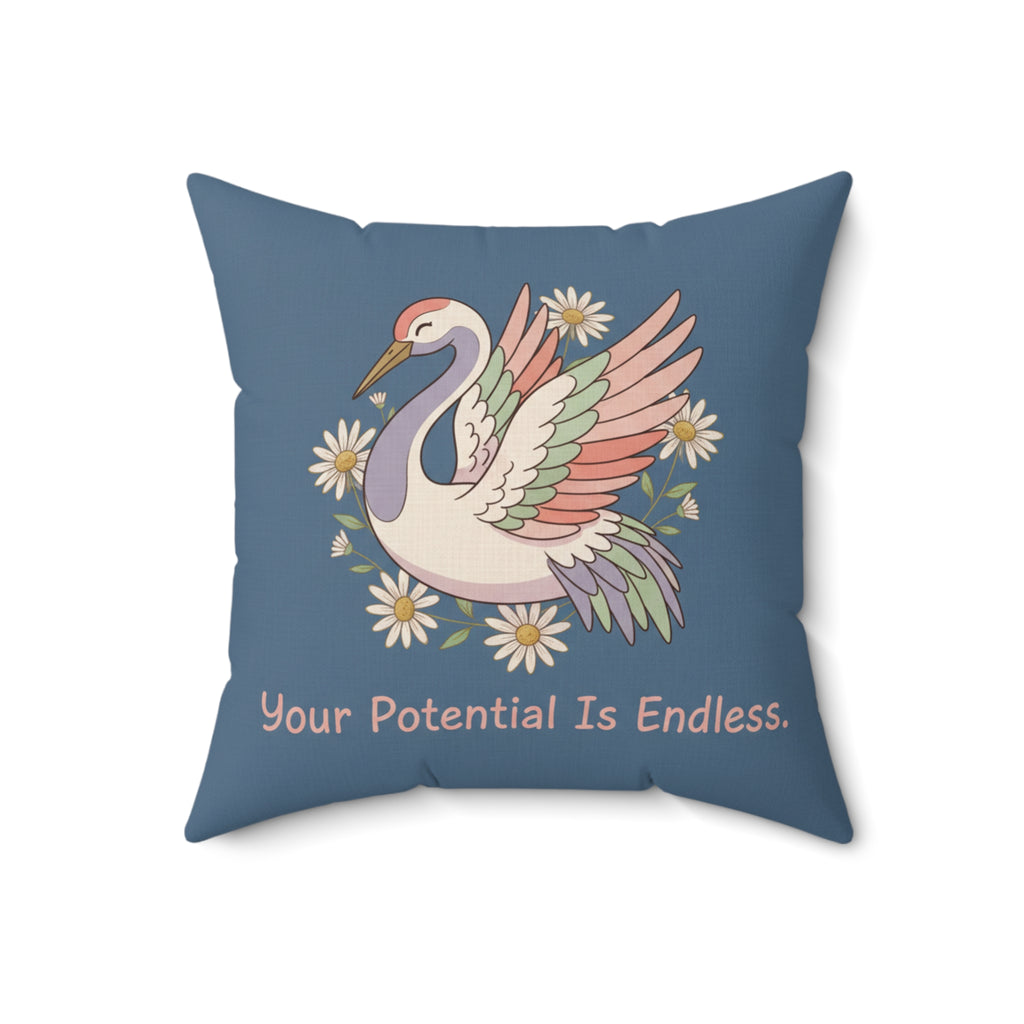 Crane Square Pillow – Your Potential is Endless