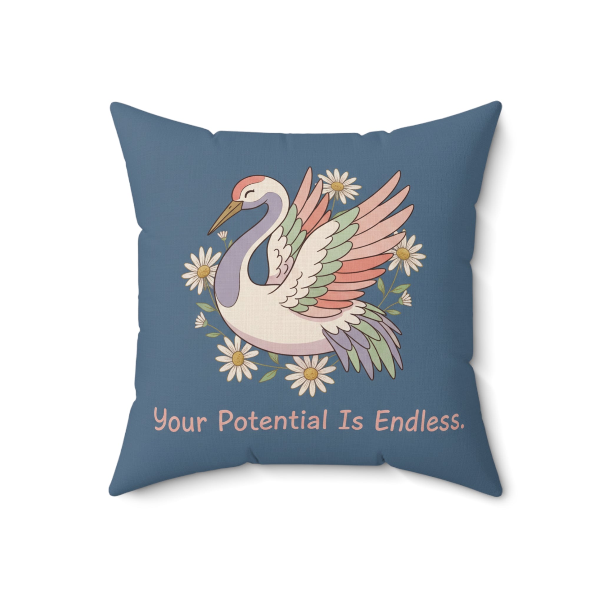Crane Square Pillow – Your Potential is Endless