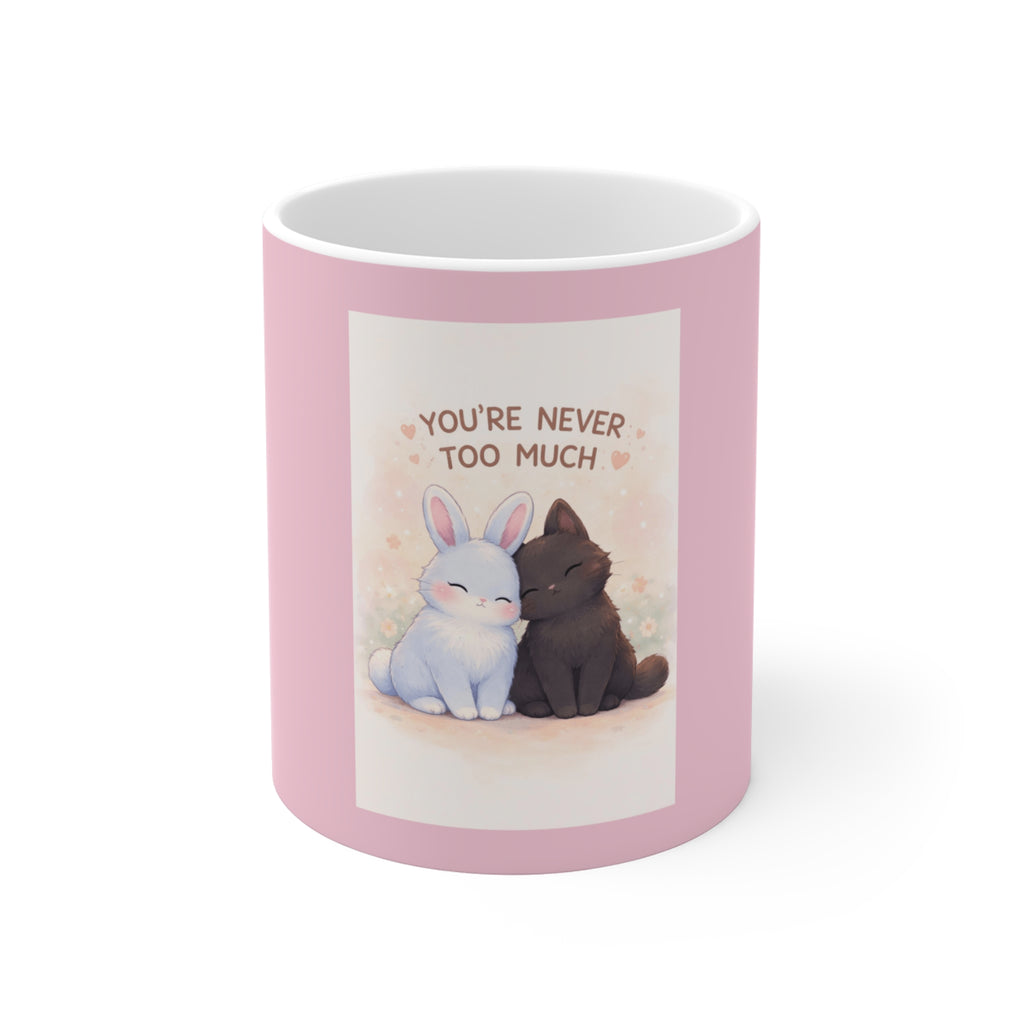 "YOU'RE NEVER TOO MUCH" Black Cat Mug | Trendy Gift for Her | Drinkware | KayKay Classics