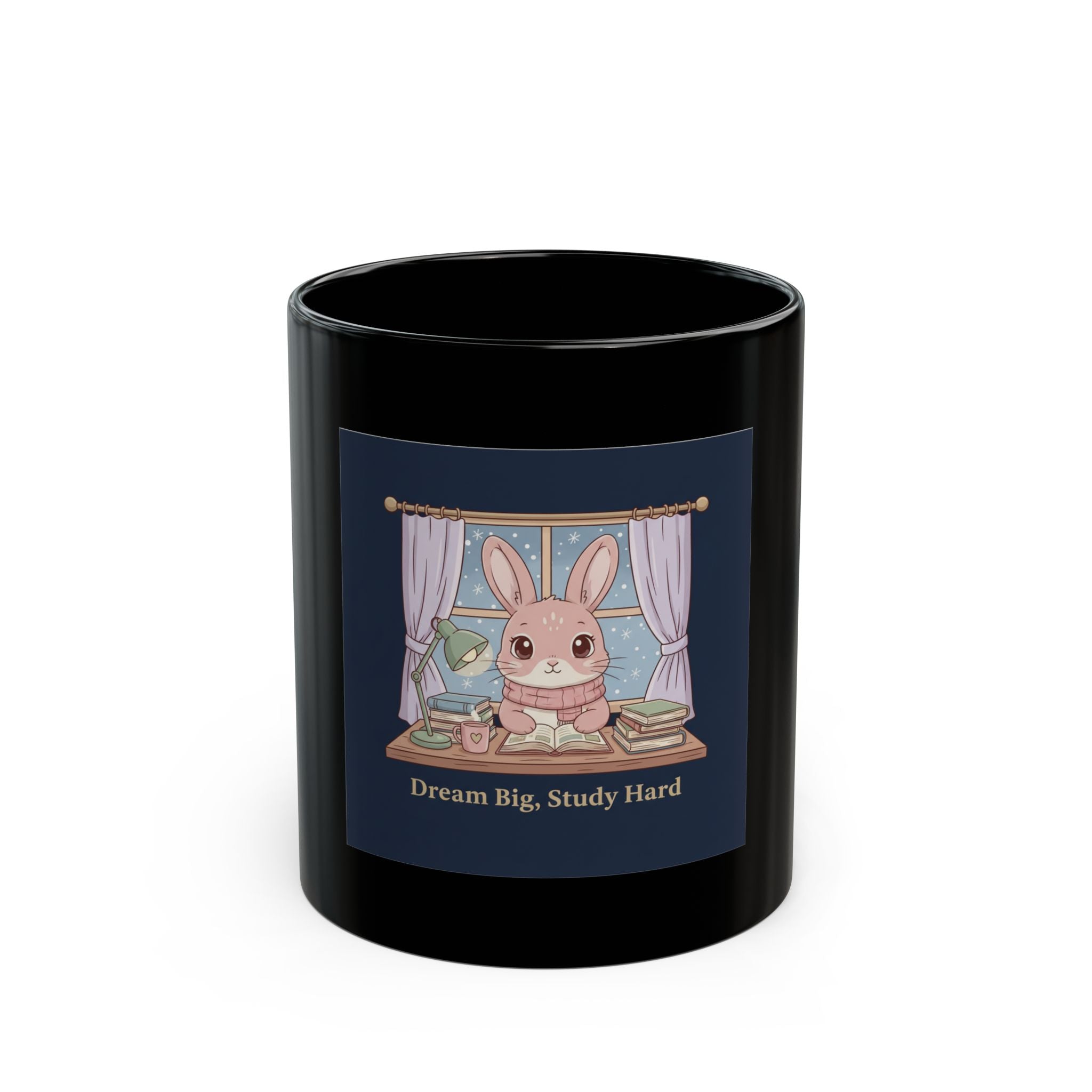Bunny Black Mug 11oz – Dream Big Study Hard