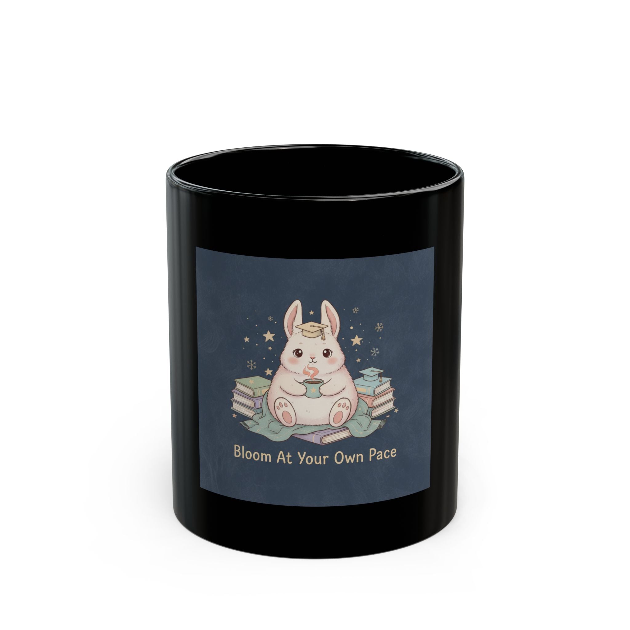 Bunny Black Mug 11oz – Bloom at Your Own Pace