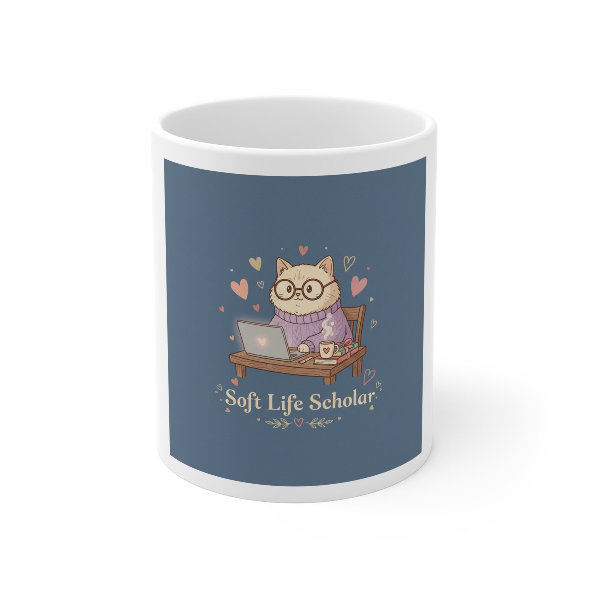 Soft Life Scholar Cat Mug 11oz