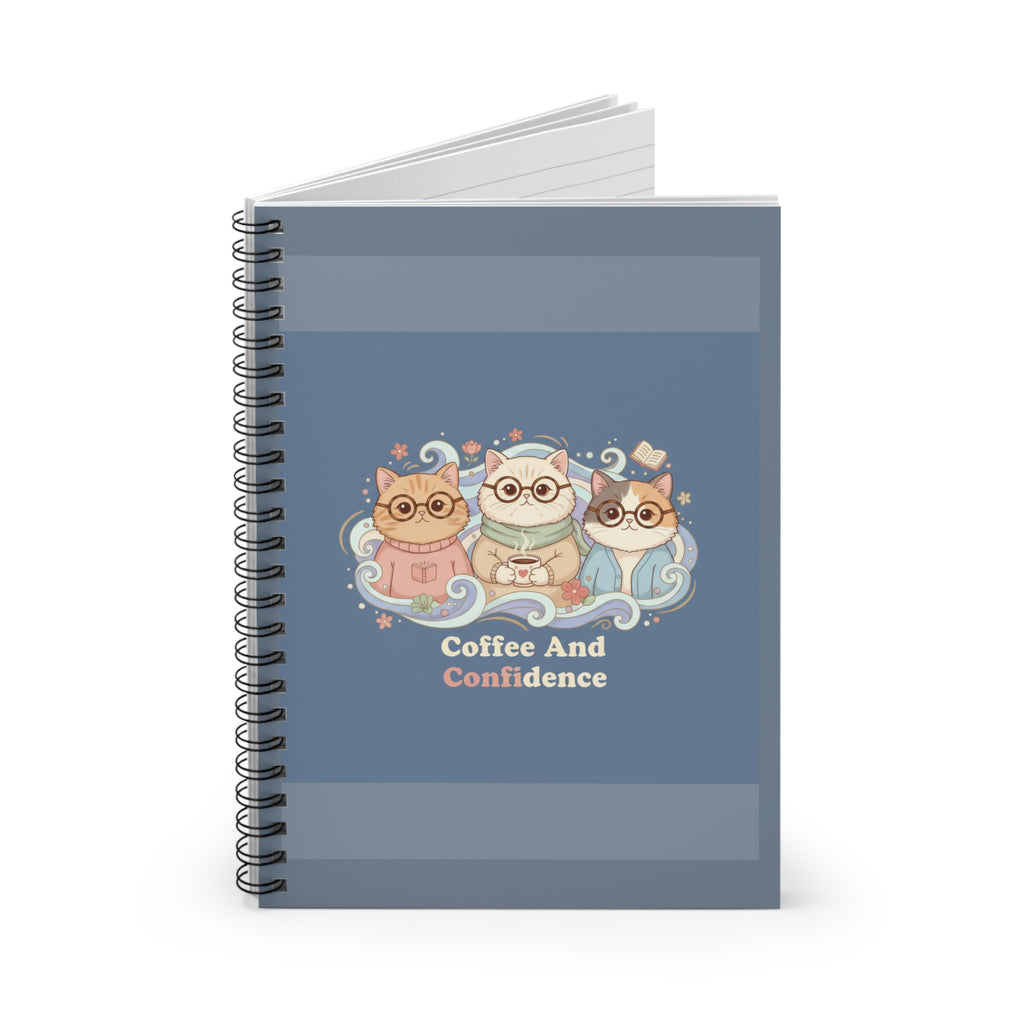 Cats With Glasses Spiral Notebook – Coffee and Confidence