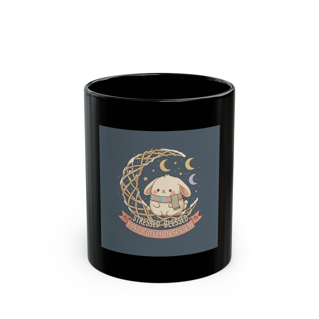 Stressed Blessed and Coffee Obsessed Black Mug 11oz