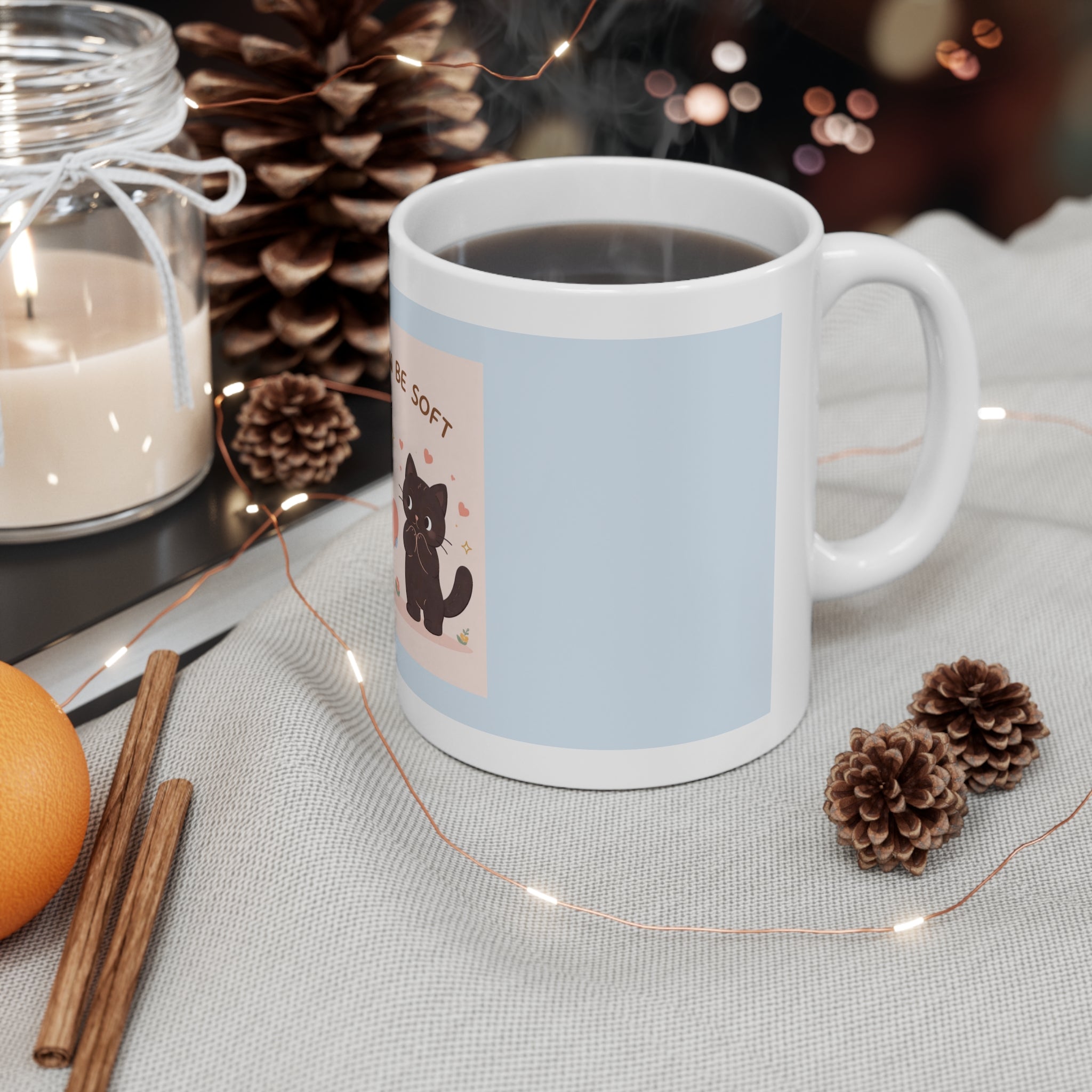 "LOVE CAN BE SOFT" Black Cat Mug | College Girl Gift | Fashion | KayKay Classics