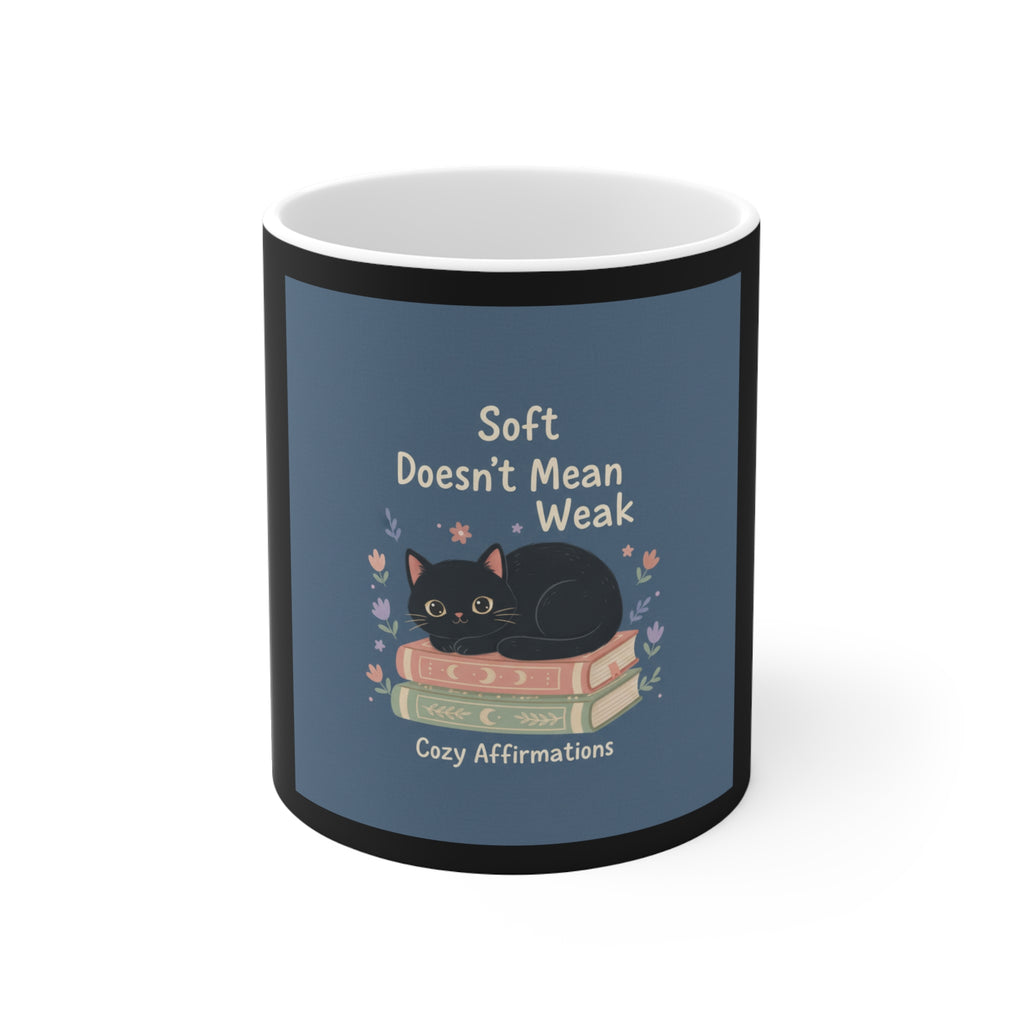 Black Cat Mug 11oz – Soft Doesnt Mean Weak